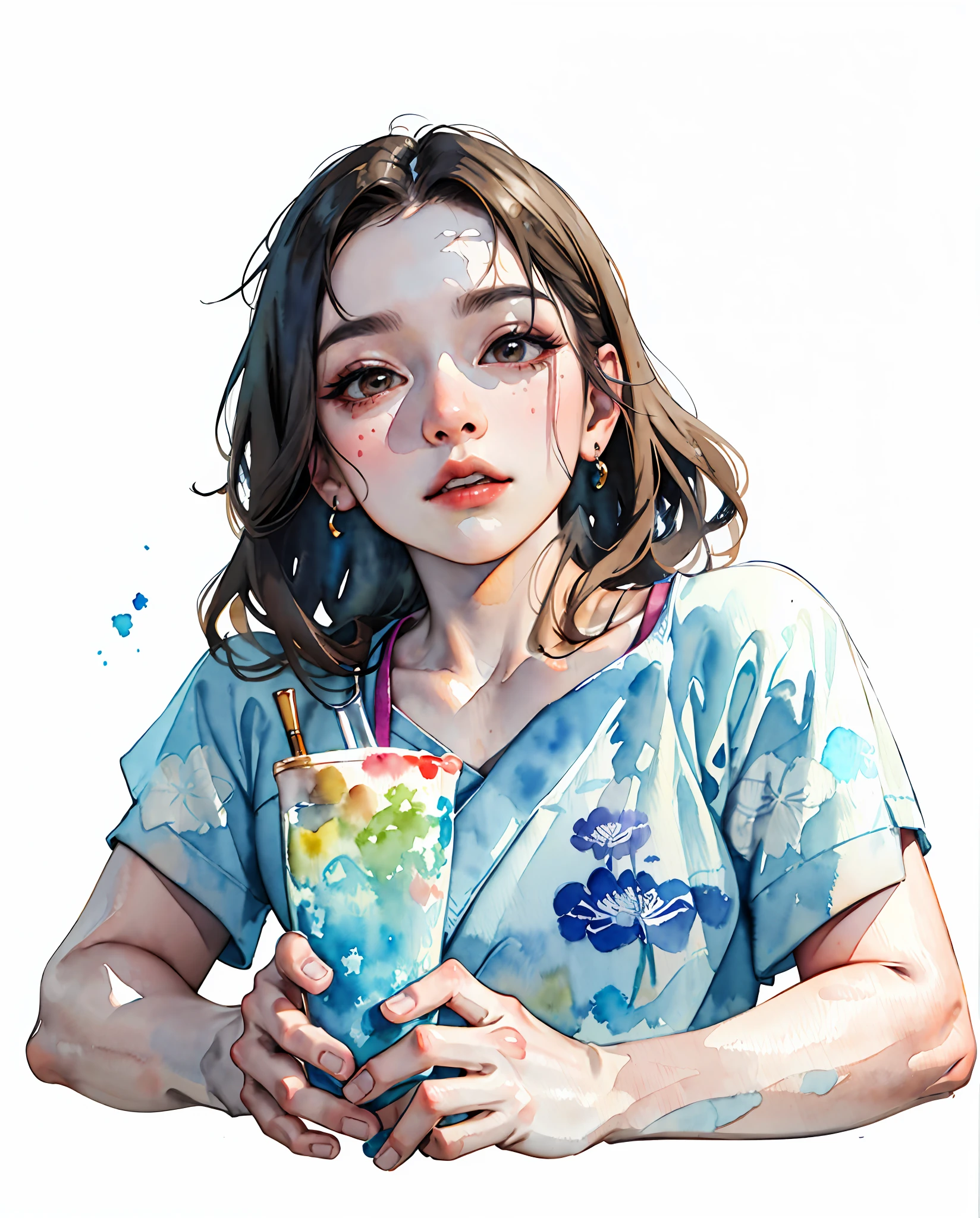 (masterpiece:1.2, best quality), (very detailed face, real picture, realistic skin, realistic body, intricate details), solo, 1milf, casual,ukiyo-e, (Watercolor:1.3), Oiran,