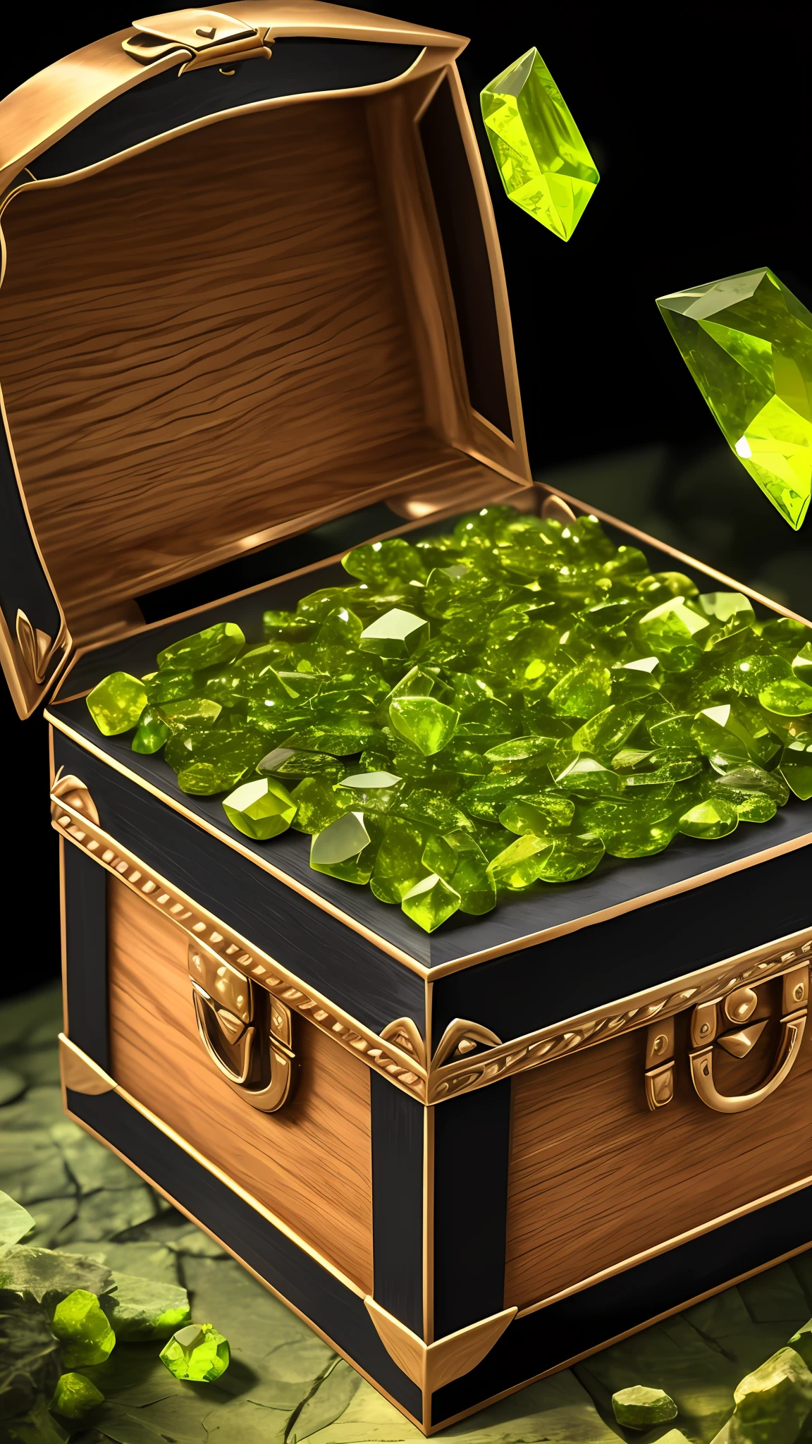 Black Treasure Chest, Peridot, Detailed, Complex