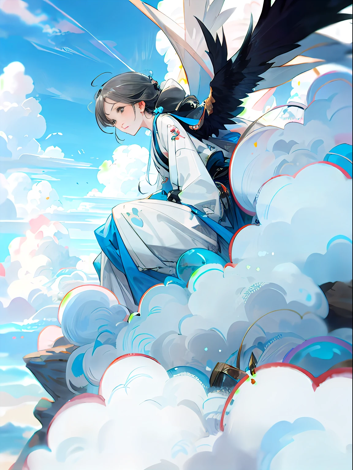 A girl , cloud,female focus