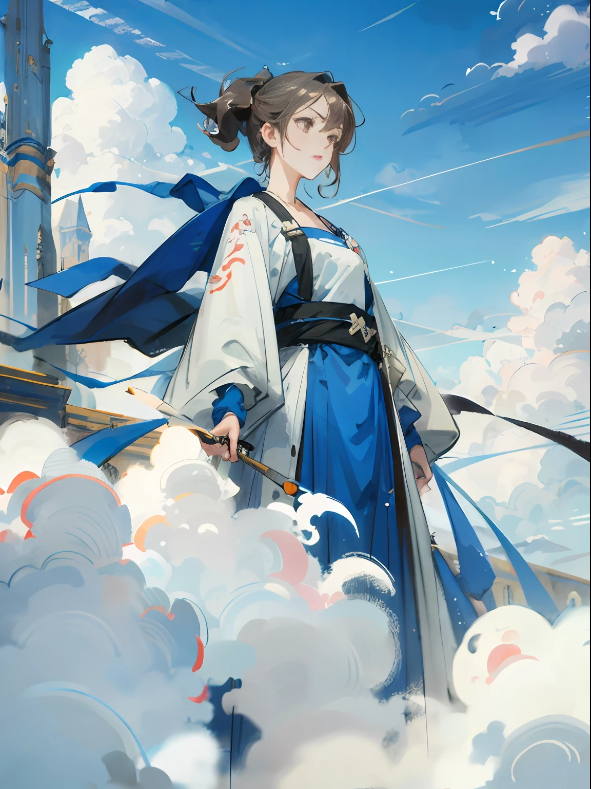 A girl , cloud,female focus