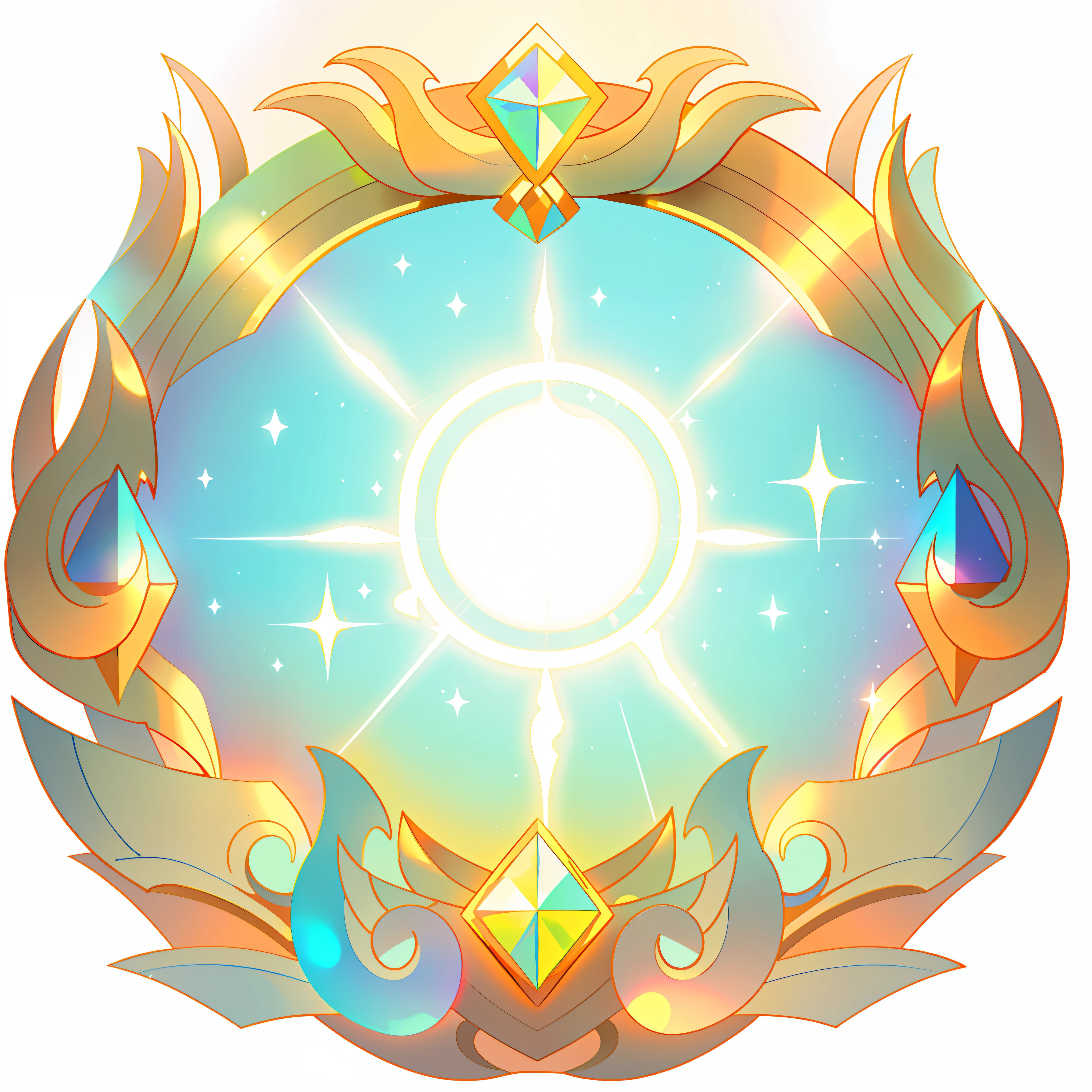 UI interface frame design, simple background, circle, metal border, noble, atmospheric, gorgeous, glowing gemstones, complex decorative halo, sparkling, particle effect