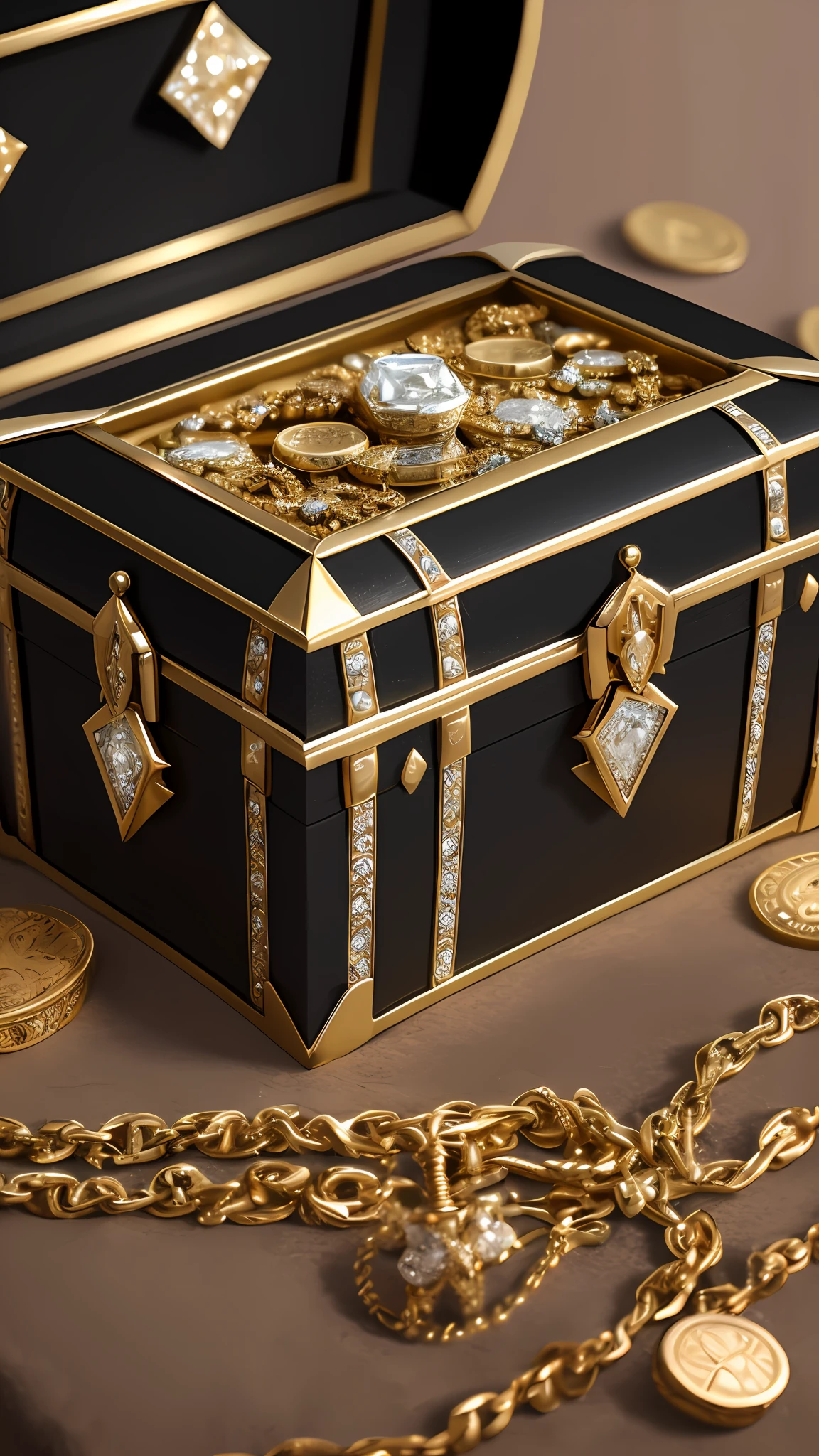 Black treasure chest, diamond, detail, complex