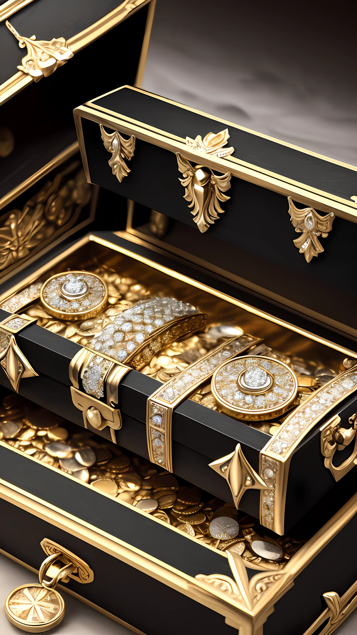 Black treasure chest, diamond, detail, complex