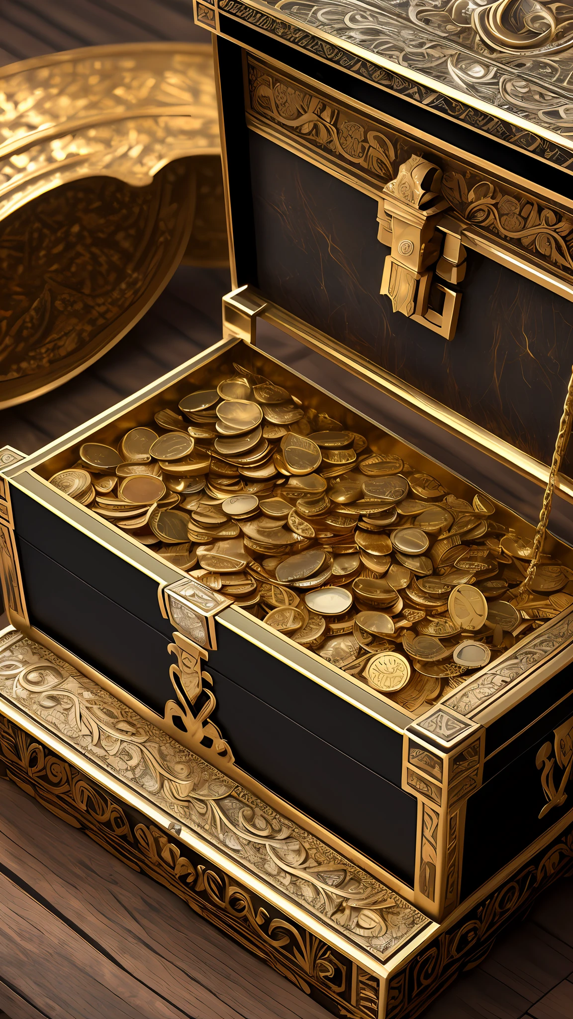 Black treasure chest, diamond, detail, complex