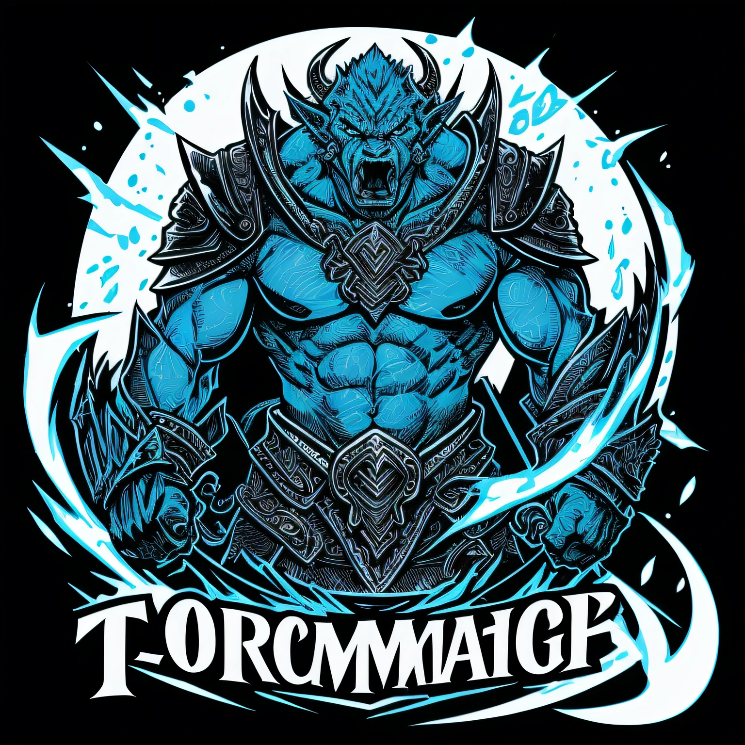 T-shirt print, line drawing, orc blue magician --auto