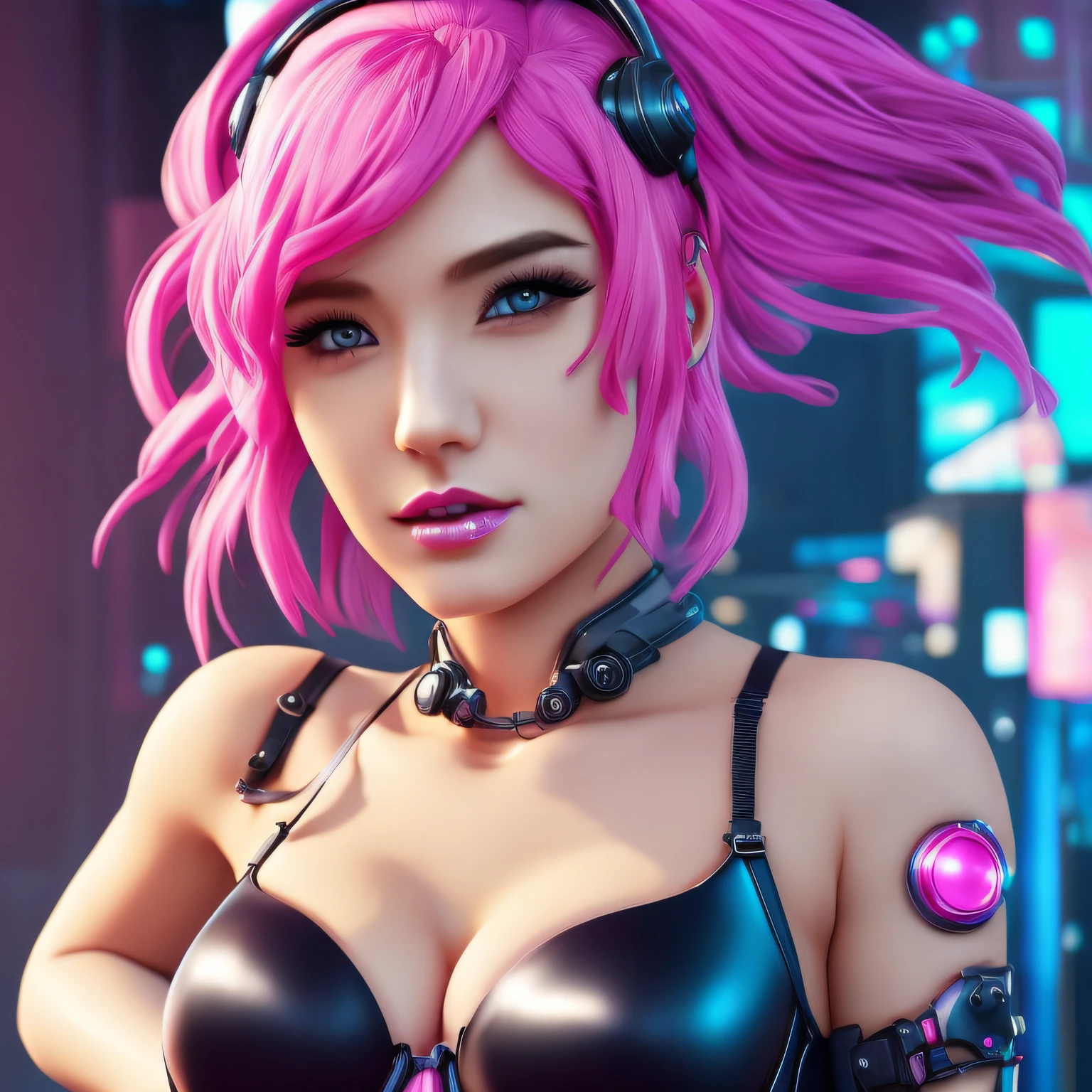 araffe figure of a woman with pink hair and a black bra, biomechanical oppai, oppai cyberpunk, rendered in sfm, cutesexyrobutts, realistic shaded perfect body, [ 4 k digital art ]!!, seductive anime girl, 8k high quality detailed art, thicc, sfw version, anime highly detailed, painted in high resolution --auto