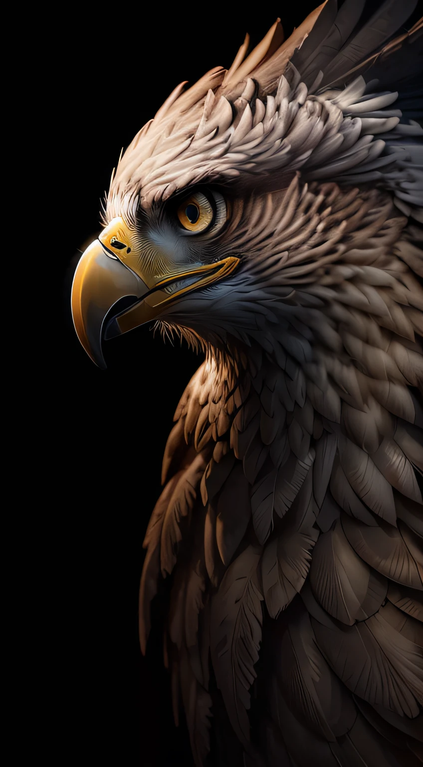 Eagle face, ultrarealistic, backlit, black background, dark theme --auto