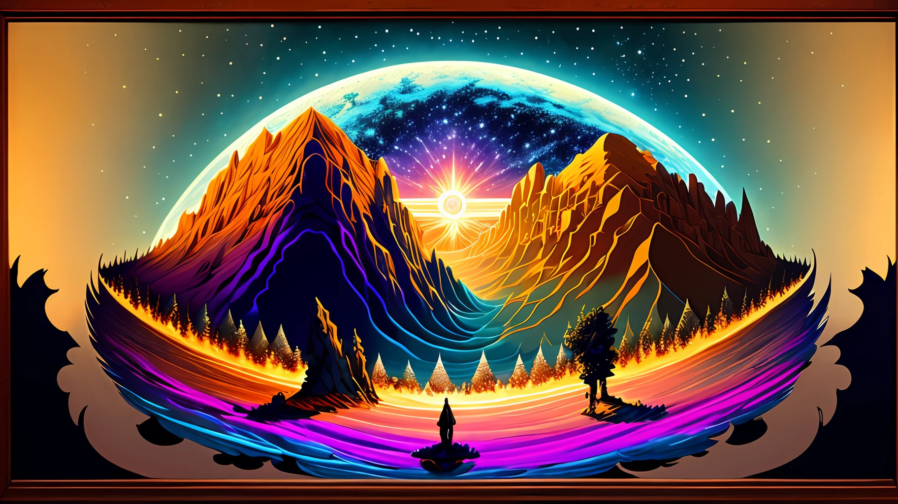 The creation of the universe being portrayed from left to right, intricate, masterpiece, expert, insanely detailed, 4k, composition, framing, centered, symmetry, painted, intricate, volumetric lighting, beautiful, rich masterpiece of deep colors, sharp focus, ultra detailed, in the style of dan mumford and marc simonetti, astrophotography