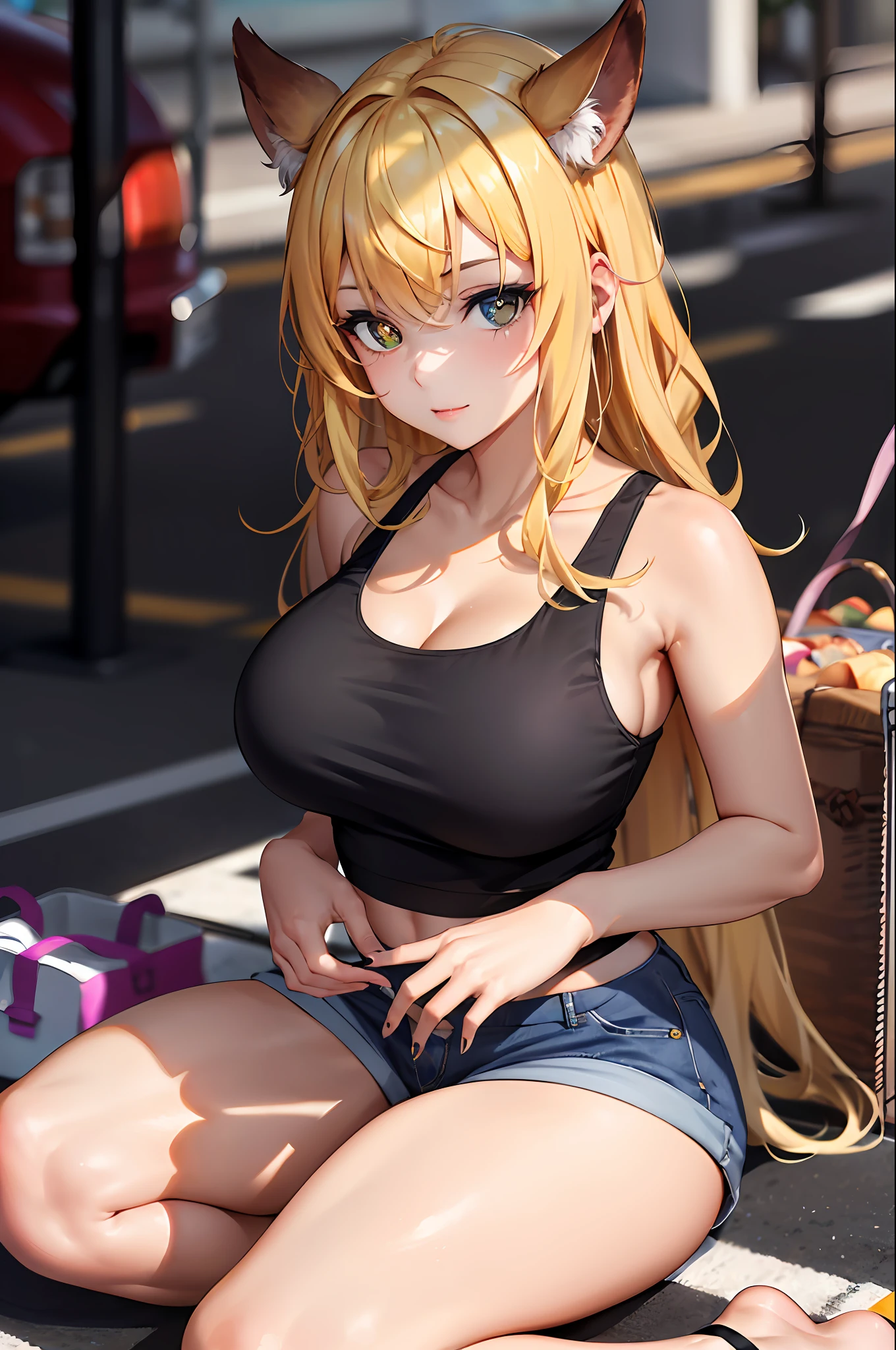 absurd, best quality, 1girl, solo, viewer look, eye focus, LucoaDM, CasualCL, shorts, tank top, hips, heterochromia, eye focus, picnic
ADCOMM
Green Eyes
ADDCOL
(black eyes: 1.5), slit pupils, light pupils, yellow pupils