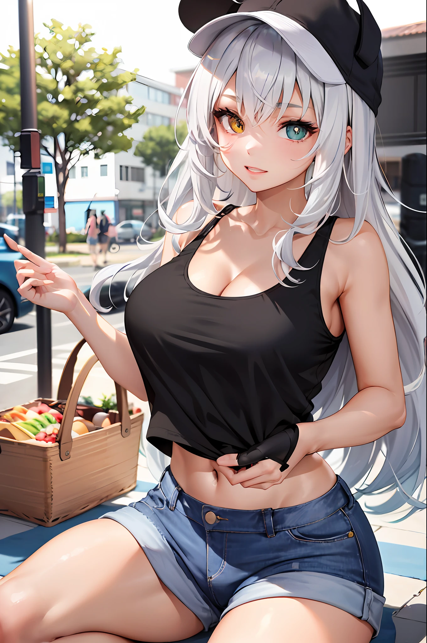 absurd, best quality, 1girl, solo, viewer look, eye focus, LucoaDM, CasualCL, shorts, tank top, hips, heterochromia, eye focus, picnic
ADCOMM
Green Eyes
ADDCOL
(black eyes: 1.5), slit pupils, light pupils, yellow pupils