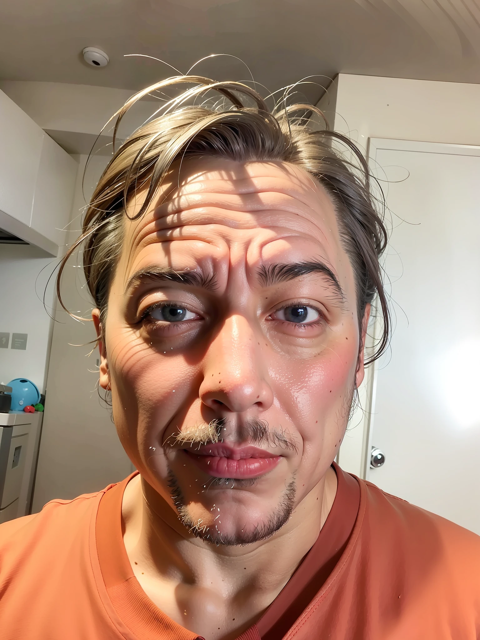 Man with gray hair and in black t-shirt, 35 years old man, 30 man, Japan man, straight gray hair, tied hair, 38 years old, 8k selfie, portrait photo, natural smile, smiling, taken in the early 2020s, 3 6 years old, (38 years old), with white skin, less wrinkled face, less reddish face, gentle face, urban background