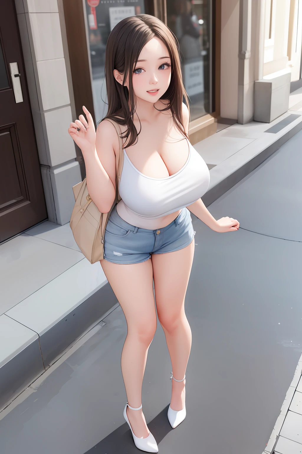 A girl, delicate face, lewd, 23 years old, street, full body photo, big breasts, jk