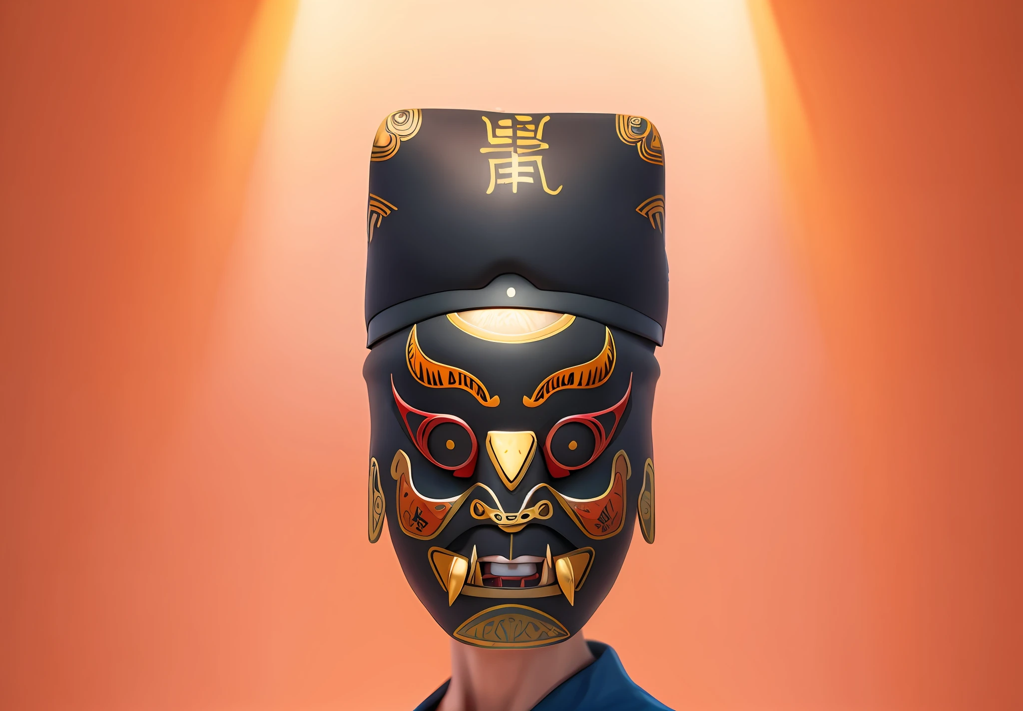 (Digital painting), (best quality), mask, culture style, black-based