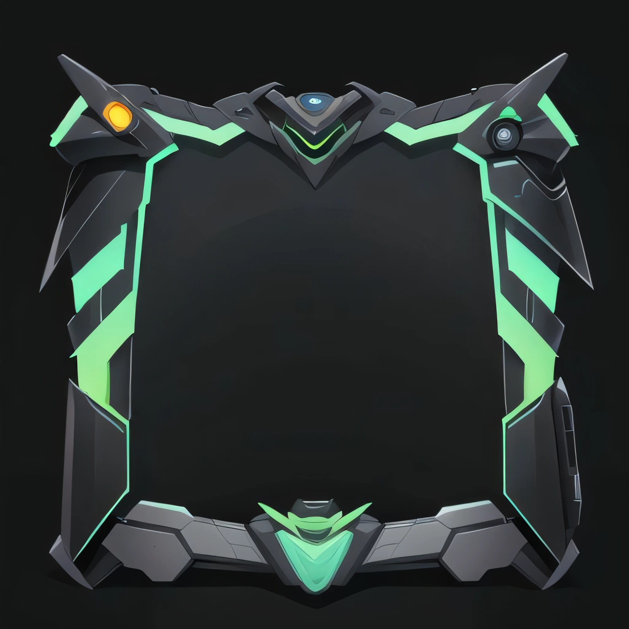 头像框 , (mecha theme),future, (mimicry of clothing), assassin, mysterious, (Shoulder armor:0.6),black tone, green embellishment, cool, handsome,, masterpiece, best quality,