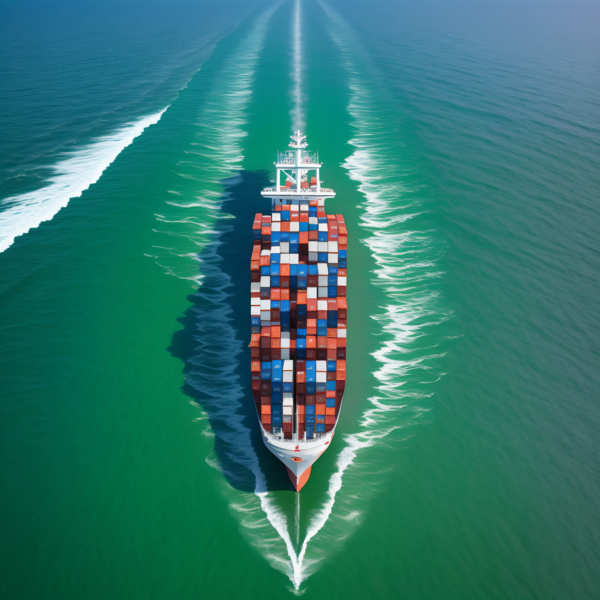 Container ship sailing aerial drone photography. Ai generated