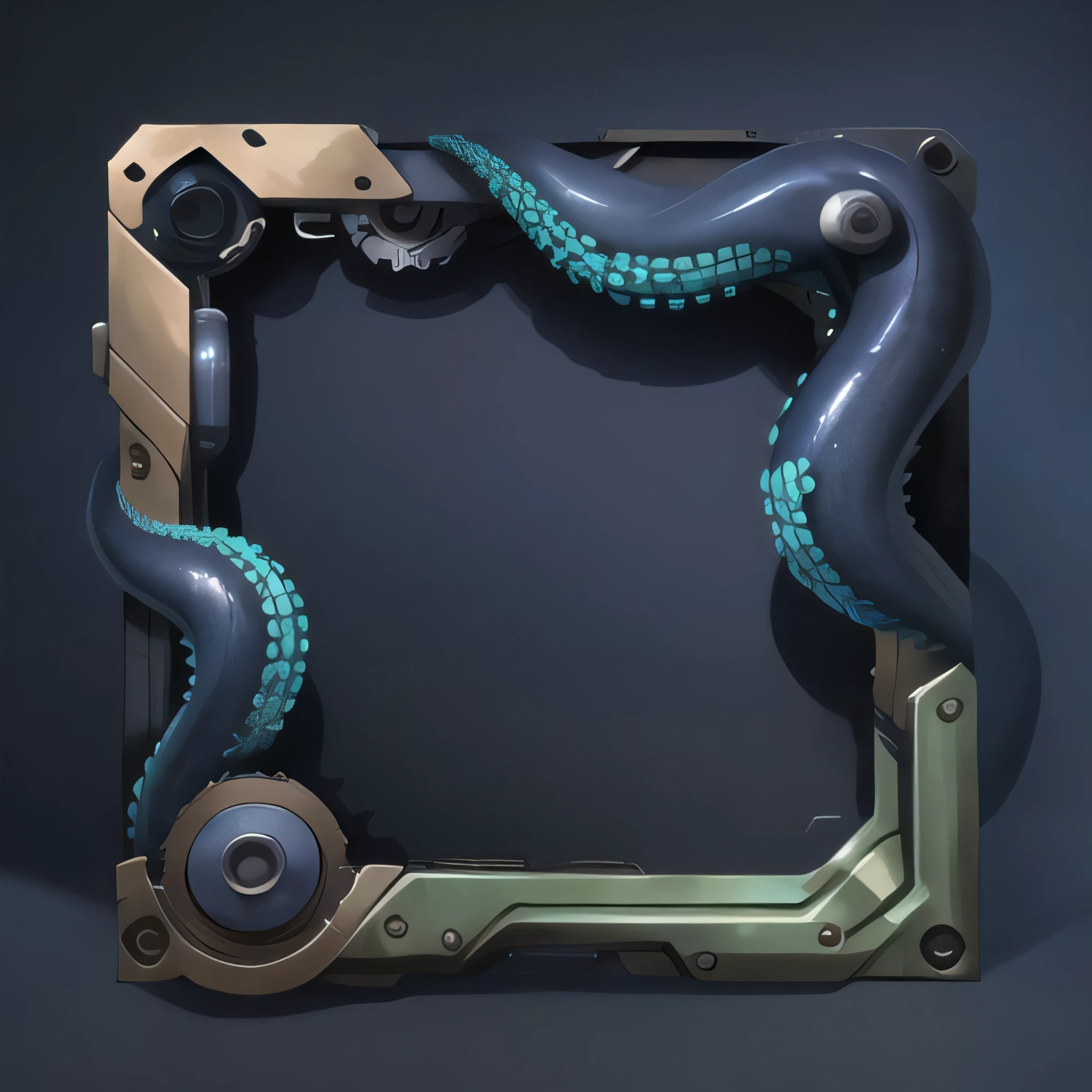 头像框 , (mechanical-like graphic textures:0.9),(Copper:0.6) and Dark blue, embellished with green,(Steampunk:0.85) ,heavy style, (octopus tentacles:0.8), Realistic style,(Steam engine parts:0.4),black background,, masterpiece, best quality,