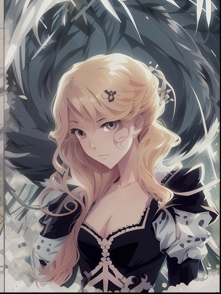 a close up of a woman with blonde hair and a black dress, detailed anime art, clean detailed anime art, detailed digital anime art, rossdraws 2. 5, beautiful anime portrait, highly detailed exquisite fanart, digital anime illustration, detailed anime artwork, detailed anime character art, anime art, inspired by Li Chevalier, anime illustration, rossdraws 1. 0