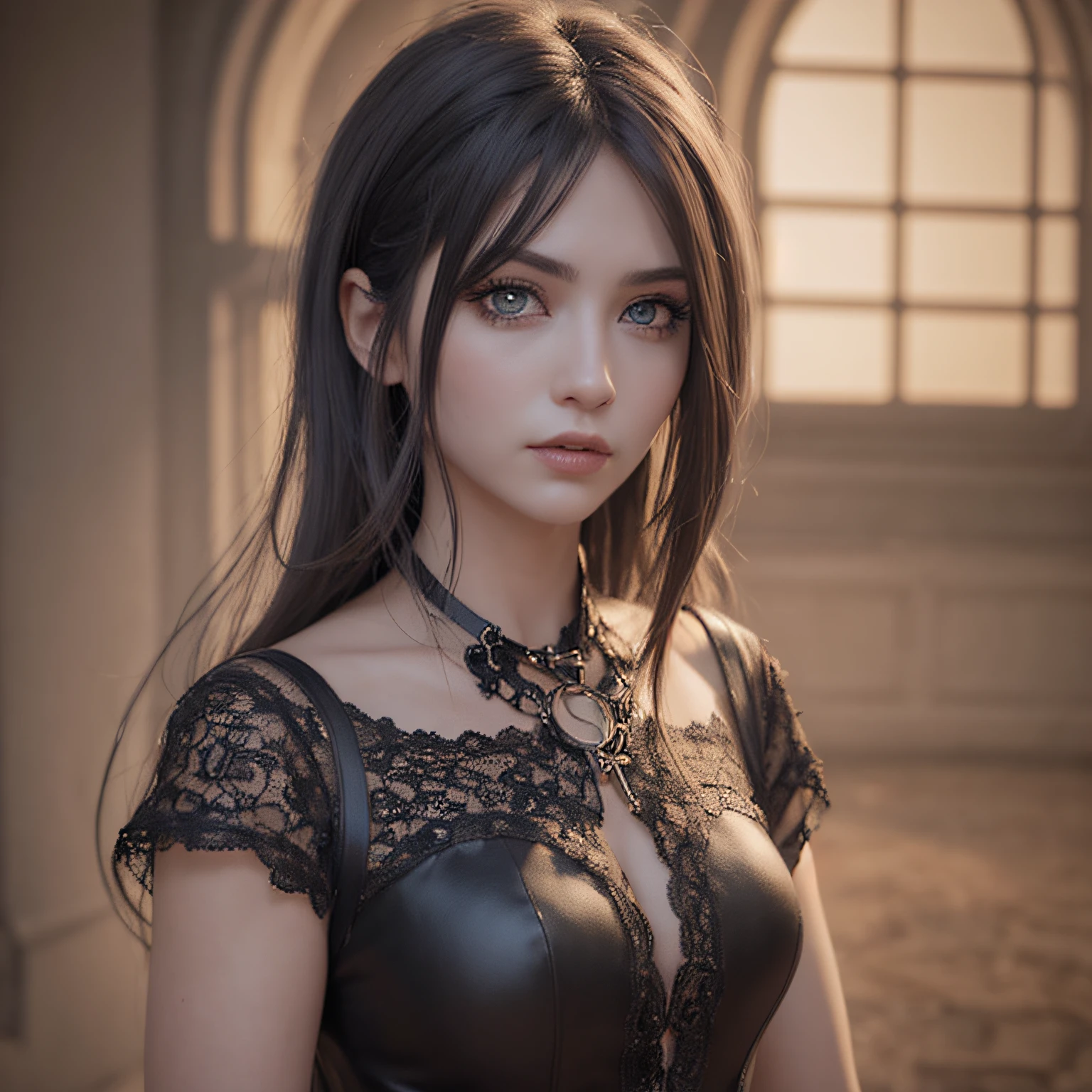 there is a woman in a black dress posing for a picture, cute face. dark fantasy, artgerm ; 3d unreal engine, dark fantasy mixed with realism, beautiful fantasy portrait, with long hair and piercing eyes, 3 d render character art 8 k, artwork in the style of guweiz, ig model | artgerm, dark fantasy portrait