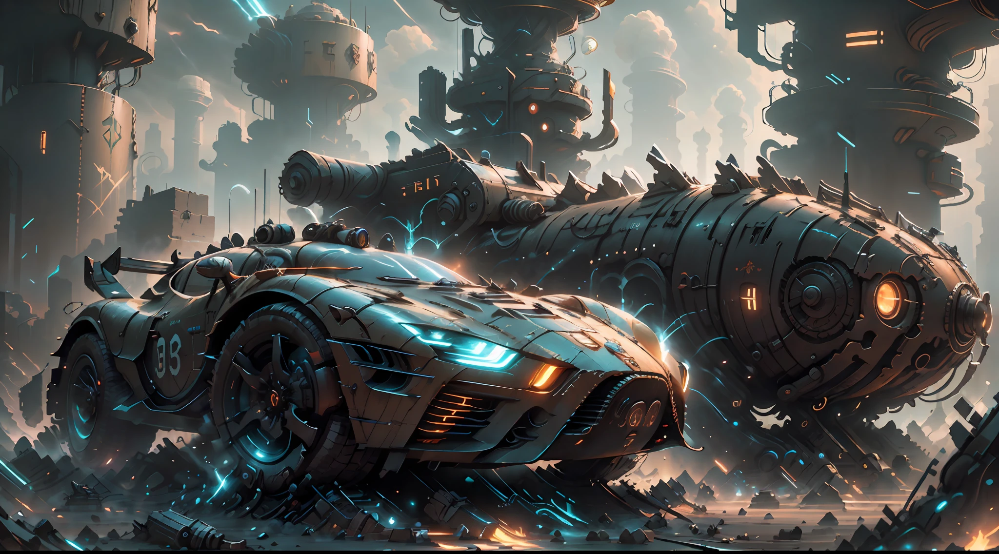 Best Quality: 1.3), (Masterpiece: 1.3), (Realistic: 1.4), (Detail: 1.1), Cinematic Effects, Motion Photography, Fujifilm, Long Exposure, Future Sci-Fi White-Gold Supercar, Extremely Beautiful Shape, Streamlined, Light and Shadow, Particle Light, Particle Effects, Blue Flame Erupting at the Tail, Ambient Lights, Surreal Sci-Fi City in the background, Aesthetic, 8K, Top Painting, Concept Art, Epic Composition, with HD Detail, Metallic and Tension Composition, Hyper-Realism, Ultra-Realistic, Rich in detail, 3D.C4D,--v5