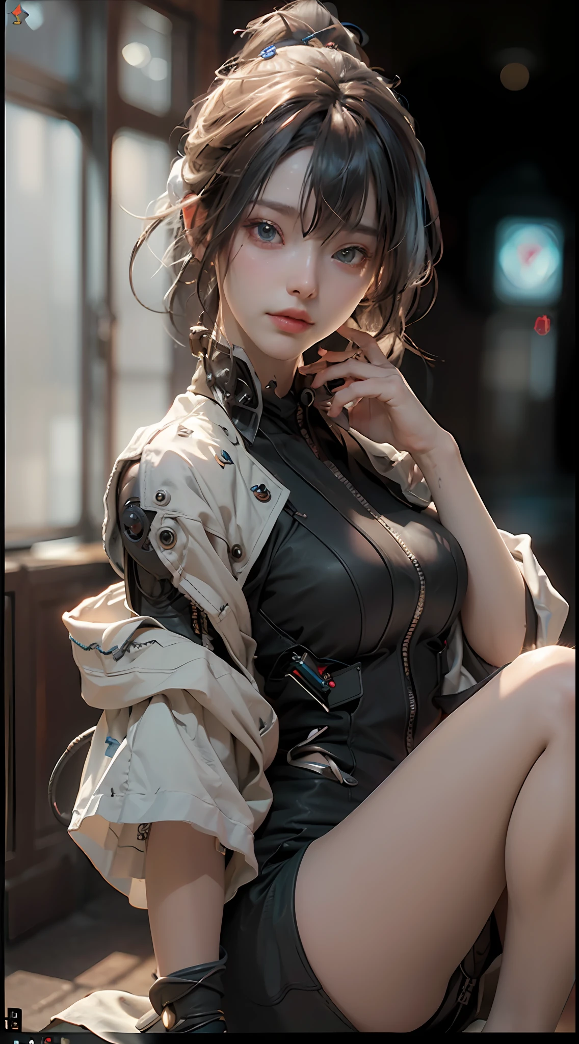 ((Best quality)), ((masterpiece)), (detailed:1.4), 3D, an image of a beautiful cyberpunk female,HDR (High Dynamic Range),Ray Tracing,NVIDIA RTX,Super-Resolution,Unreal 5,Subsurface scattering,PBR Texturing,Post-processing,Anisotropic Filtering,Depth-of-field,Maximum clarity and sharpness,Multi-layered textures,Albedo and Specular maps,Surface shading,Accurate simulation of light-material interaction,Perfect proportions,Octane Render,Two-tone lighting,Wide aperture,Low ISO,White balance,Rule of thirds,8K RAW,