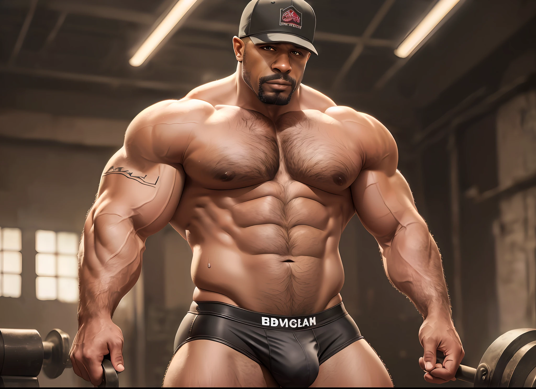 masterpiece, a homoerotic digital painting of a naked fat muscular Terry crews and jeffrey dean morgan, highly detailed full body shot, naked muscular man in a slaughterhouse wearing BDSM gear, leather underwear, large bulge, wet, realistic skin, ((medium shot)), stubble, weary handsome facial features, masculine, wearing BDSM gear, burly, muscular, hairy, volumetric light, intricate, 8k, trending on artstation, skin detail, cinematic camera, dramatic lighting, photorealistic, intricate depth of field background, muscle, big biceps, big bulge, bulge, sky, vivid colors, fantasy portrait, art station, dreamy, dramatic pose