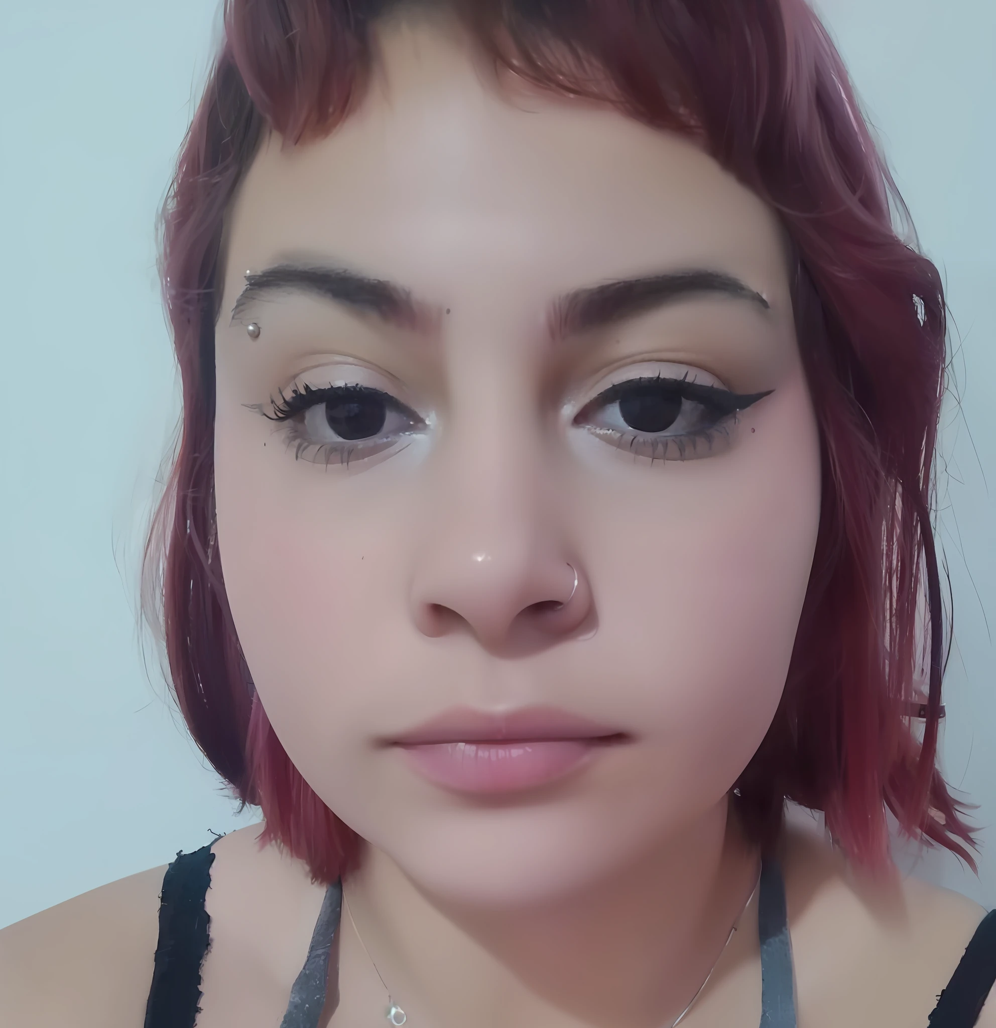 a close up of a woman with red hair and a necklace, brown eyes and white skin, blue symmetric eyes 24yo, sexy face with full makeup, 18 years old, bright piercing brown eyes, around 1 9 years old, small lips pointy nose, frontal picture, 3 0 years old woman, 30 years old woman, pointed face and grey eyes