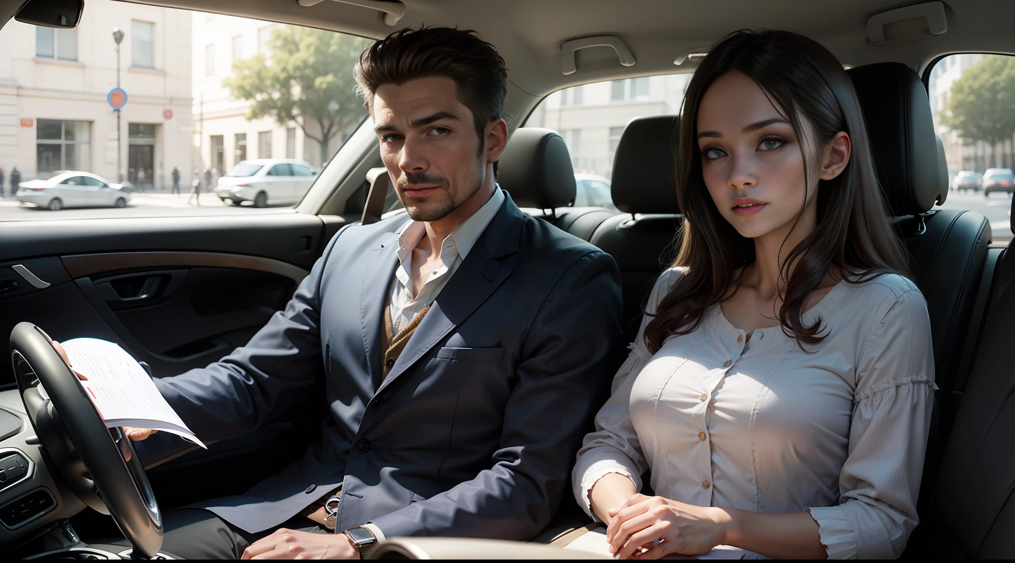 Man in car with his wife