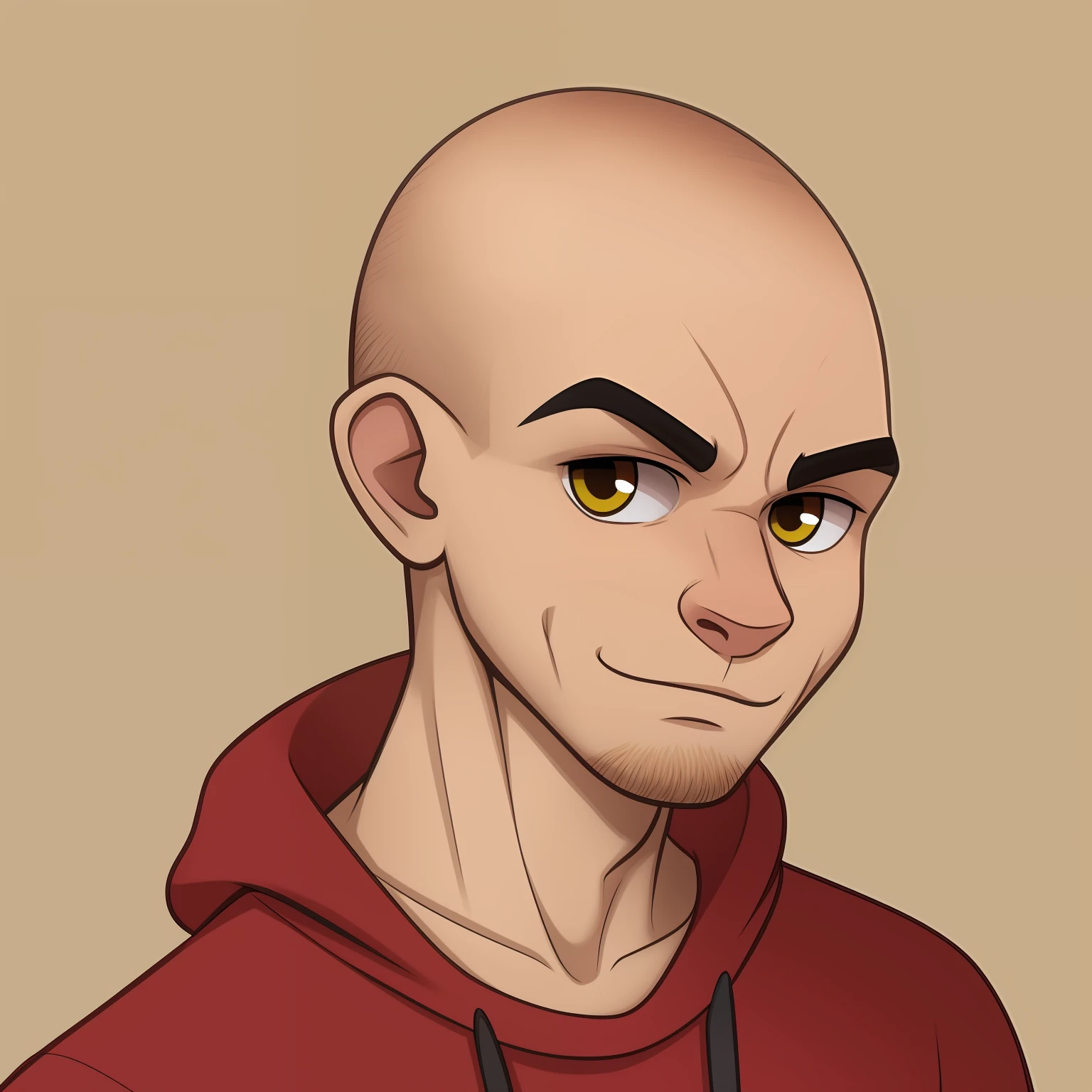 A portrait of a bald boy, in cartoon style, flat colors, UHD
