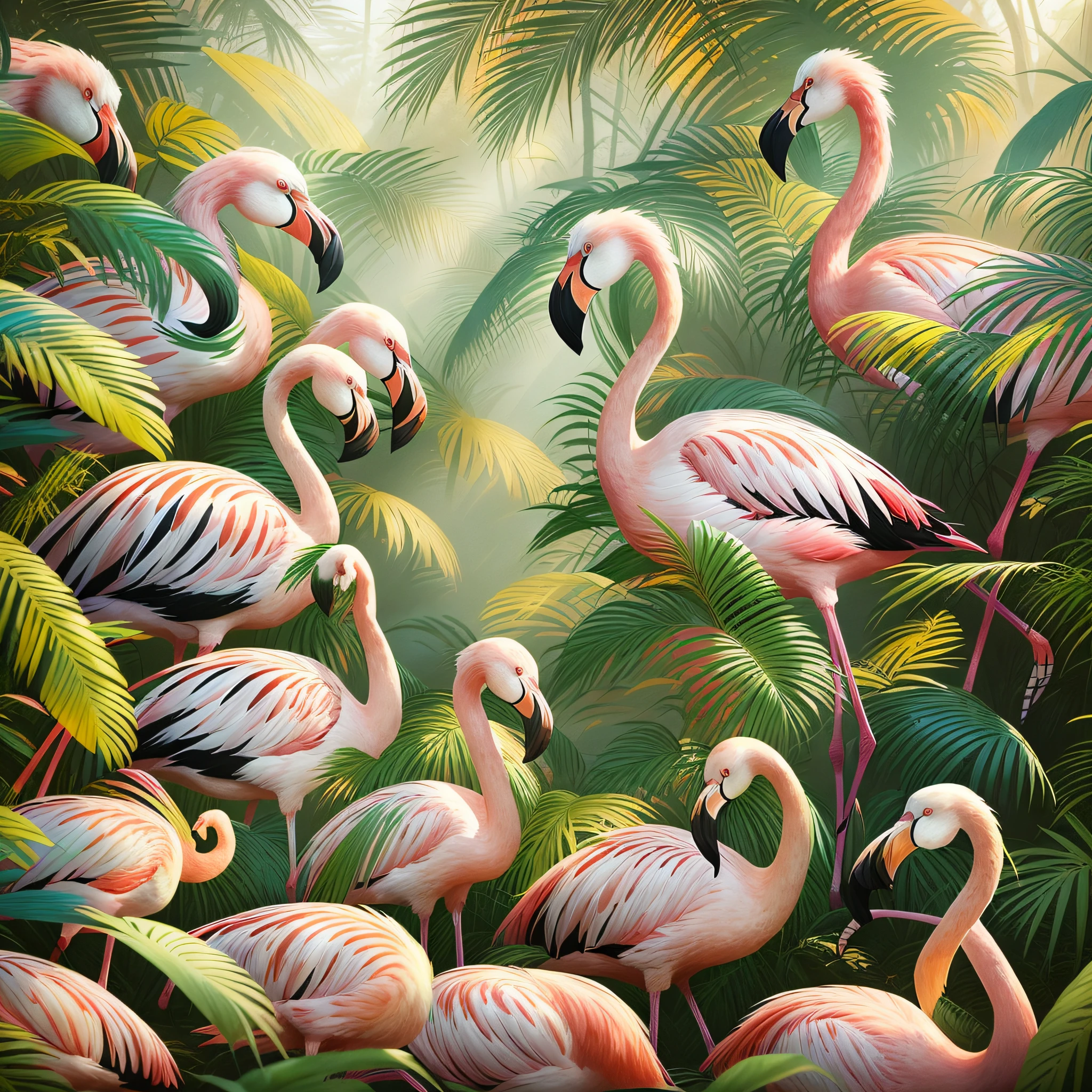 there are three flamingos and two zebras in the jungle, trending on artstation”, highly detailed digital painting, birds f cgsociety, beautiful digital artwork, flamingoes, flamingos, trending on artstation.', digital painting highly detailed, trending on cgsociety art, by Kerembeyit, highly detailed 4 k painting, afternoon hangout, ”ultra realistic