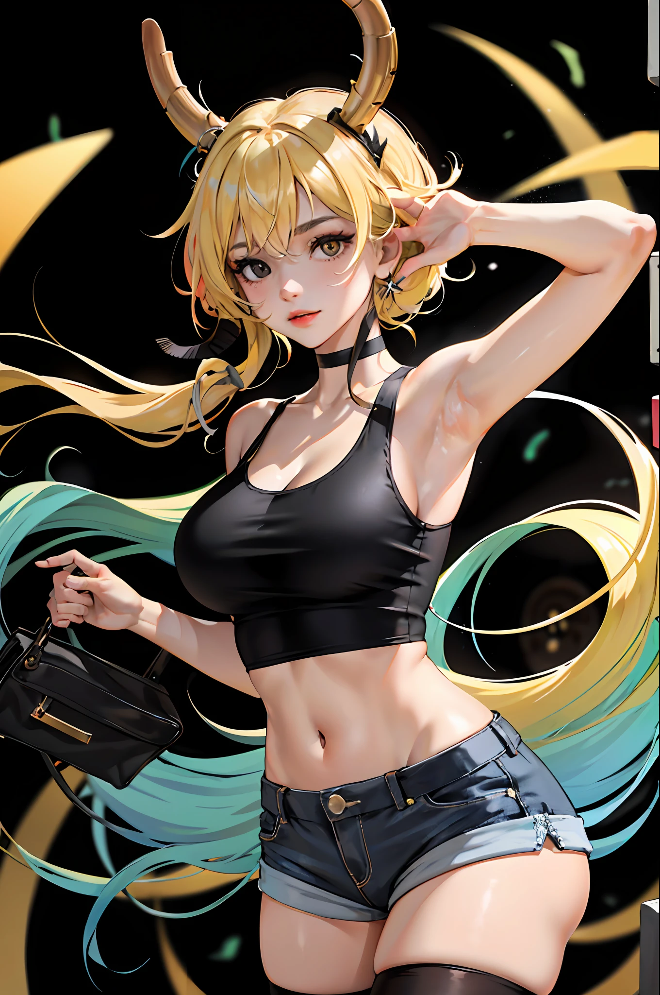 absurdres, best quality, 1girl, solo, looking at viewer, eye focus, LucoaDM, CasualCL, shorts, tank top, thighhighs, heterochromia, eye focus,
ADDCOMM
green eyes
ADDCOL
(black eyes:1.5), slit pupils, bright pupils, yellow pupils