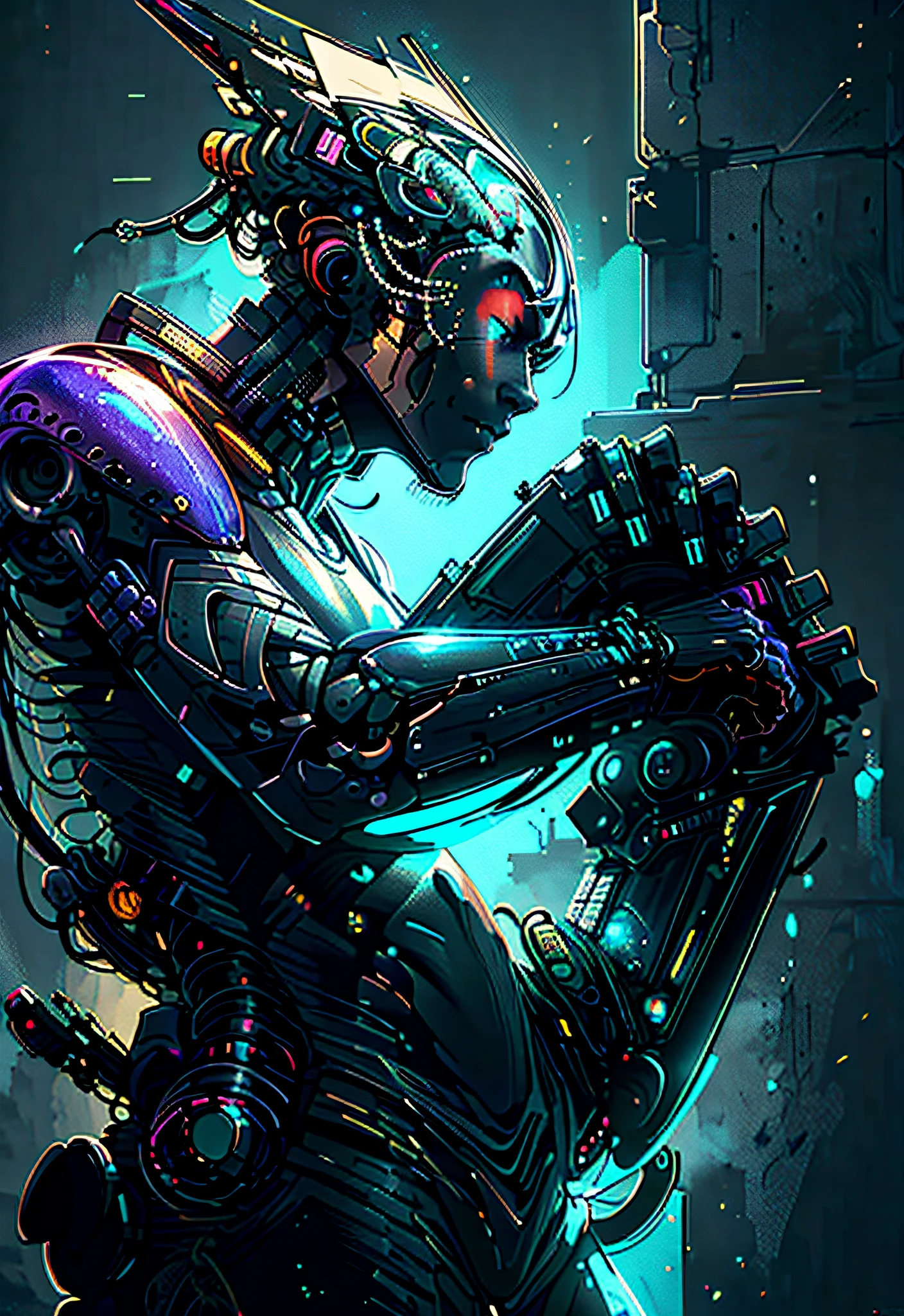 (masterpiece), (highest quality), (official art, highly detailed CG Unity 8k wallpaper), (very detailed), attractive profile picture, cyborg, ninja, lazy, antisocial, meme