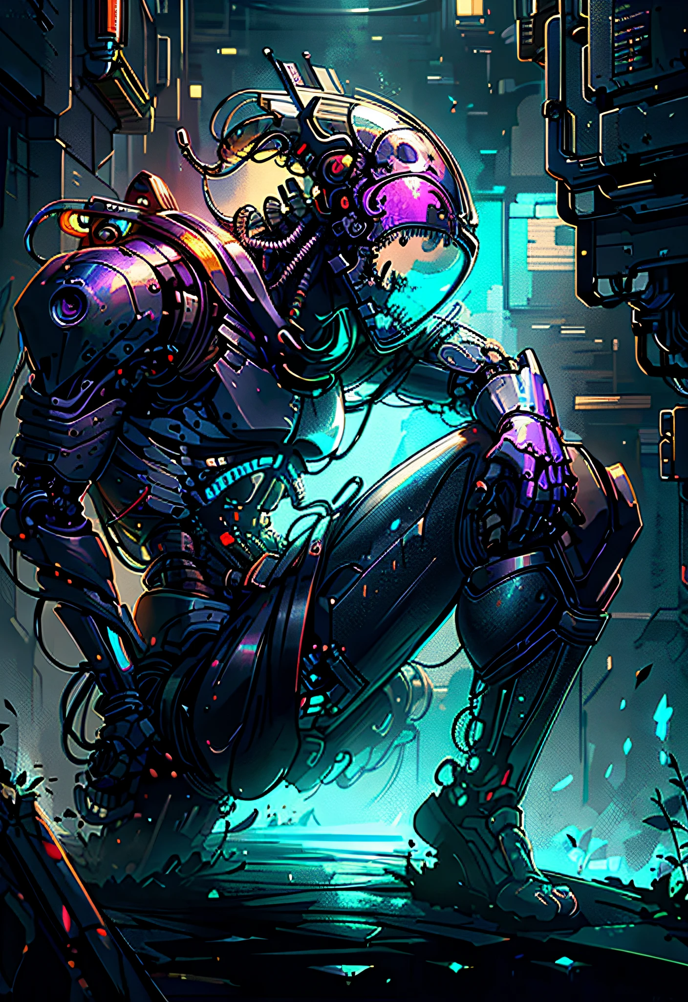 (masterpiece), (highest quality), (official art, highly detailed CG Unity 8k wallpaper), (very detailed), attractive profile picture, cyborg, ninja, lazy, antisocial, meme