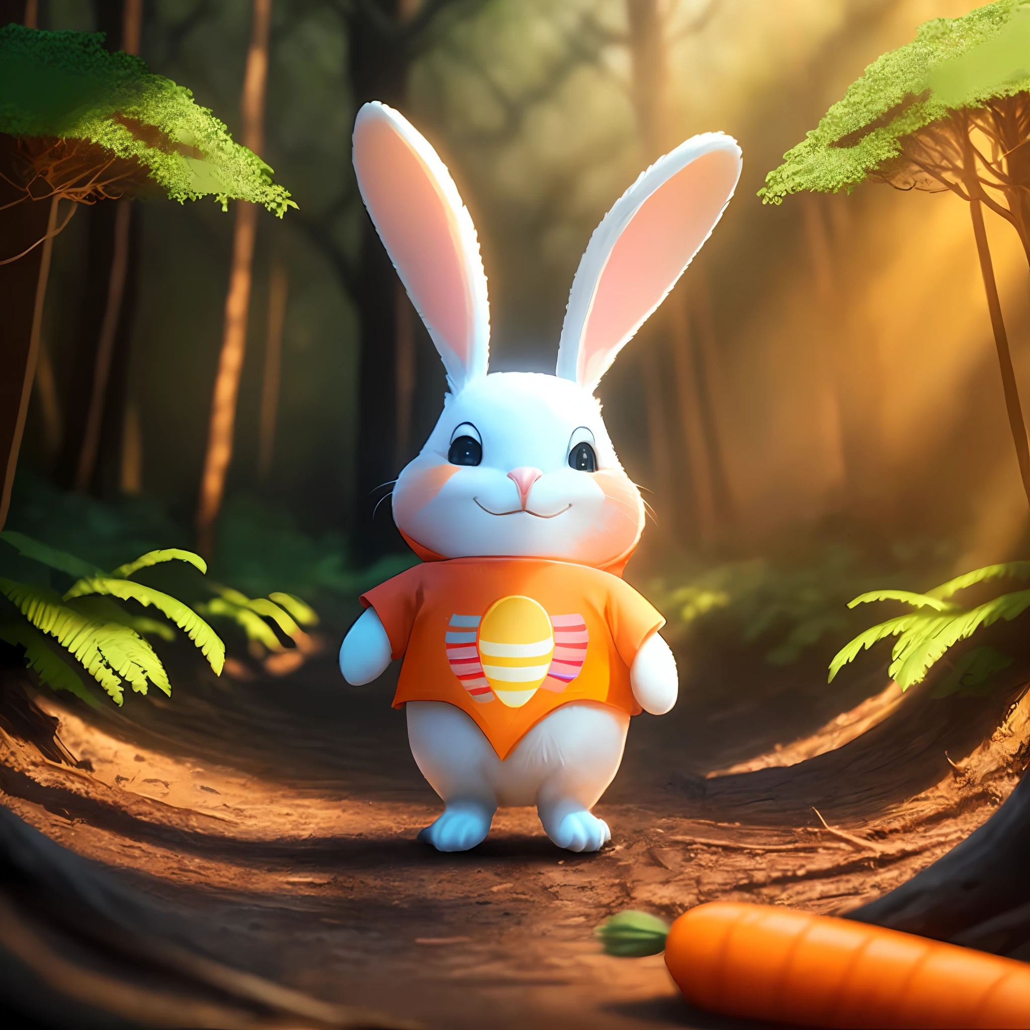 in a dense forest, a green turtle and a squirrel (in the style of Tico and Teco) are talking. High in a hollow tree will be an owl watching the two of them. realistic design, do not mix the characteristics of the animals.