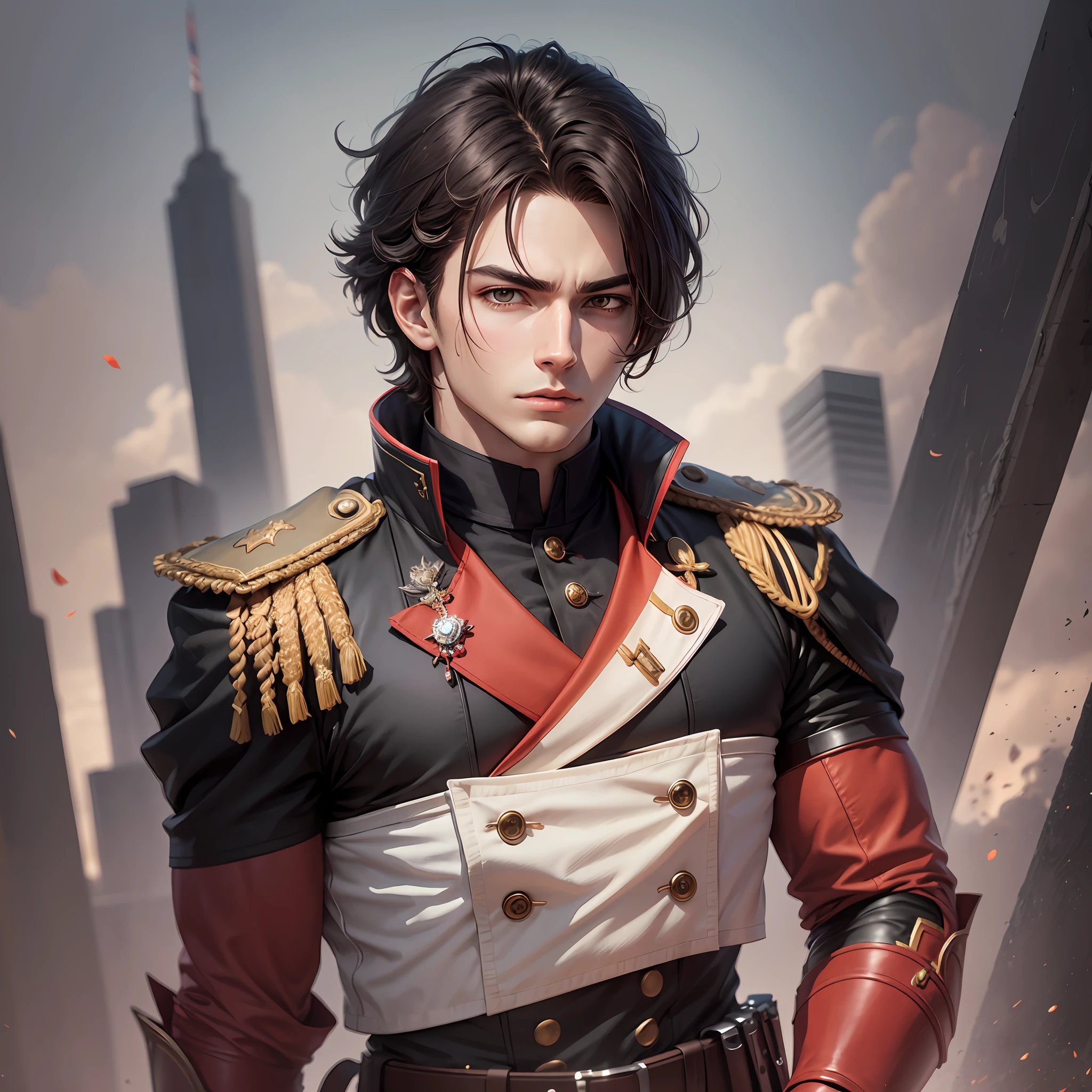 male character, young, military commander, black and red uniform, dark hair, anime style, upper body, detailed, 4k --auto --s2