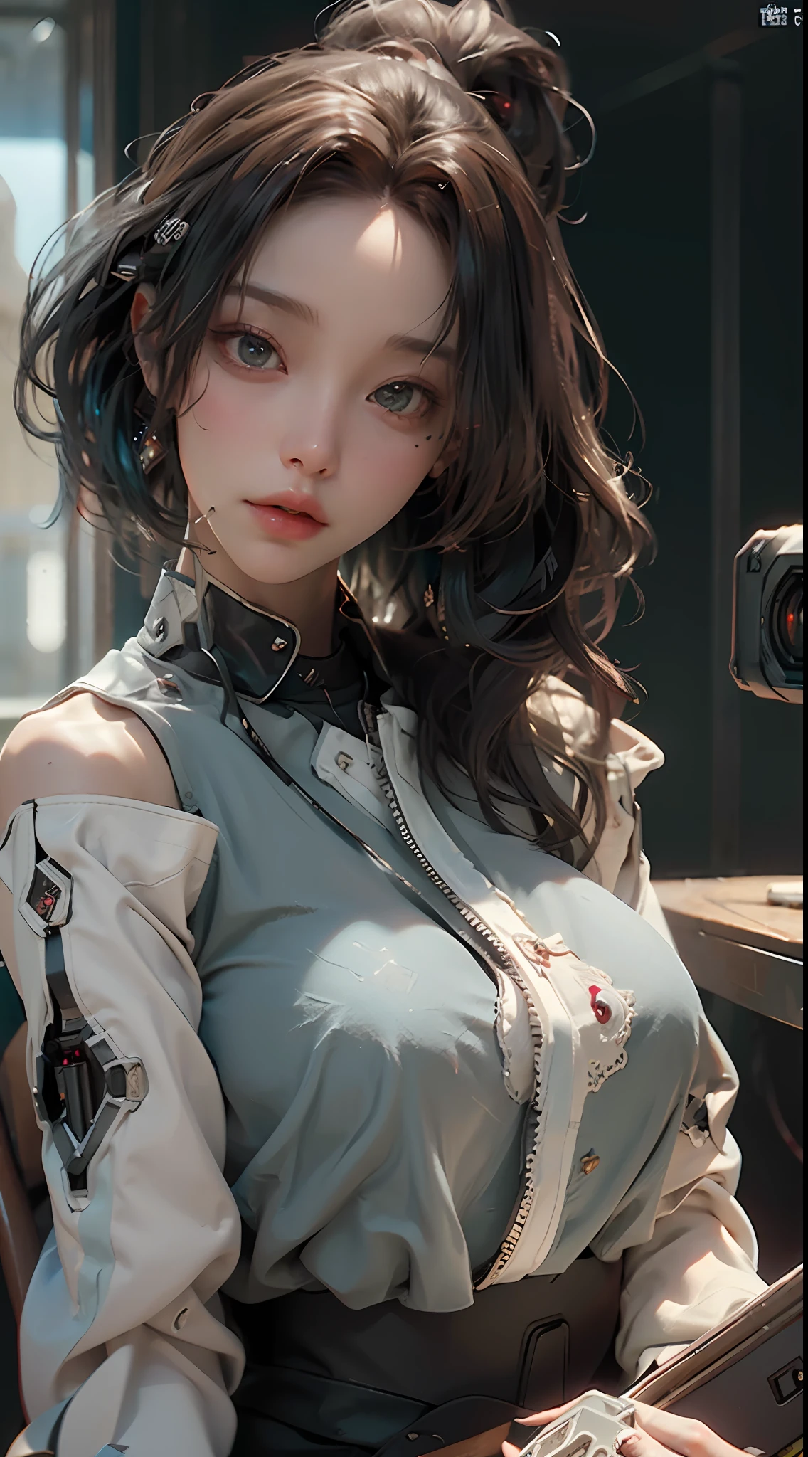 ((Best quality)), ((masterpiece)), (detailed:1.4), 3D, an image of a beautiful cyberpunk female,HDR (High Dynamic Range),Ray Tracing,NVIDIA RTX,Super-Resolution,Unreal 5,Subsurface scattering,PBR Texturing,Post-processing,Anisotropic Filtering,Depth-of-field,Maximum clarity and sharpness,Multi-layered textures,Albedo and Specular maps,Surface shading,Accurate simulation of light-material interaction,Perfect proportions,Octane Render,Two-tone lighting,Wide aperture,Low ISO,White balance,Rule of thirds,8K RAW,