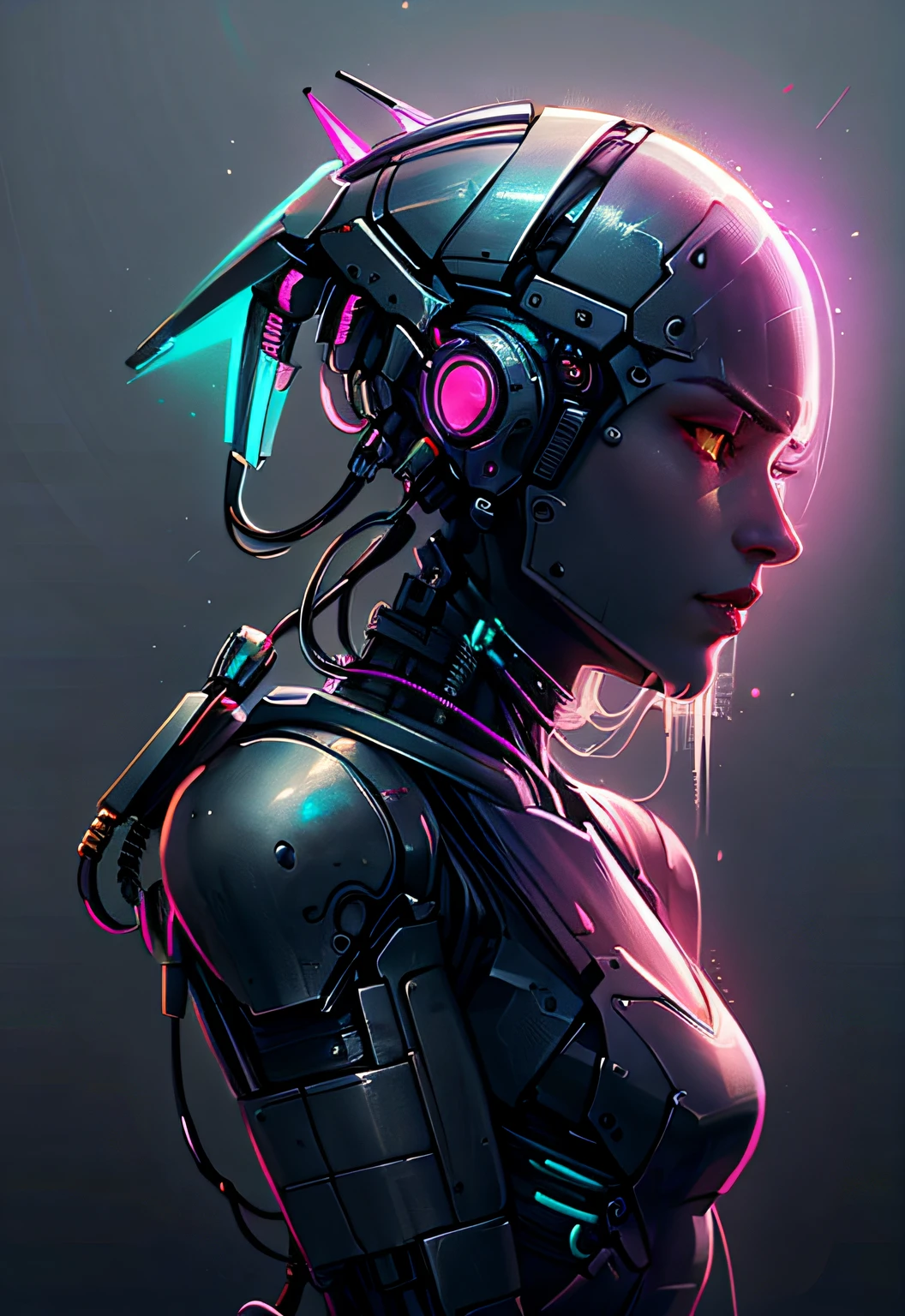 (Book cover) (masterpiece), (highest quality), (official art, highly detailed CG Unity 8k wallpaper), (very detailed), attractive profile picture, cyborg, ninja, lazy, antisocial, meme, neon cold lighting, retro futuristic, vaporwave,