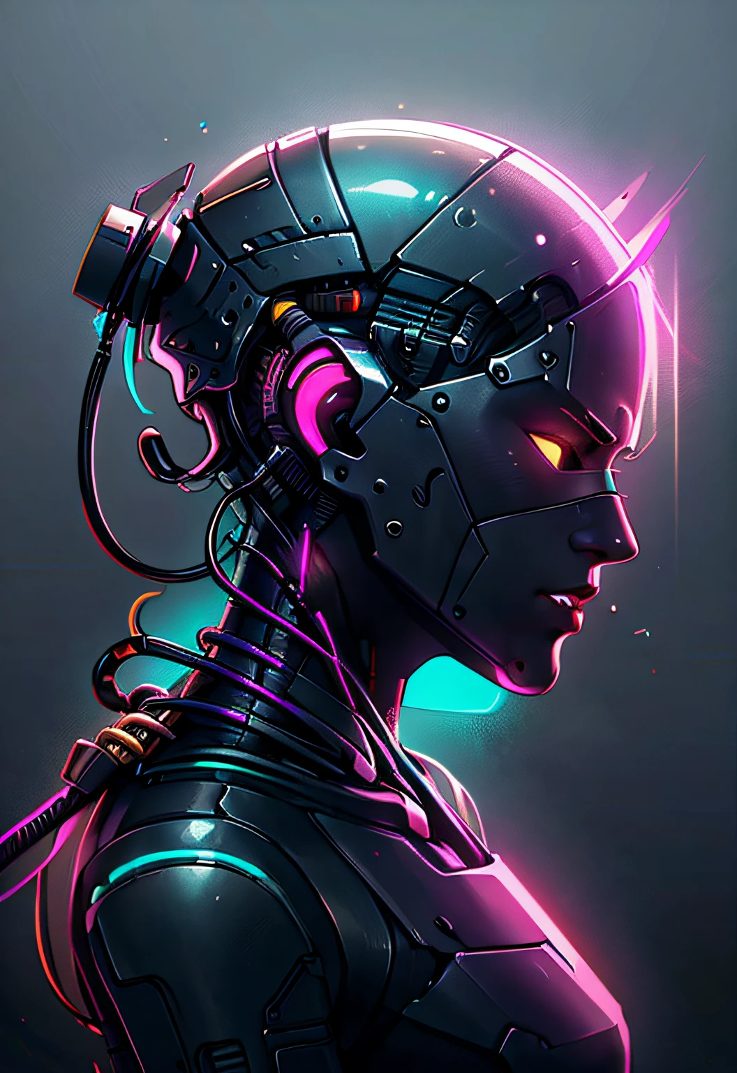 (Book cover) (masterpiece), (highest quality), (official art, highly detailed CG Unity 8k wallpaper), (very detailed), attractive profile picture, cyborg, ninja, lazy, antisocial, meme, neon cold lighting, retro futuristic, vaporwave,