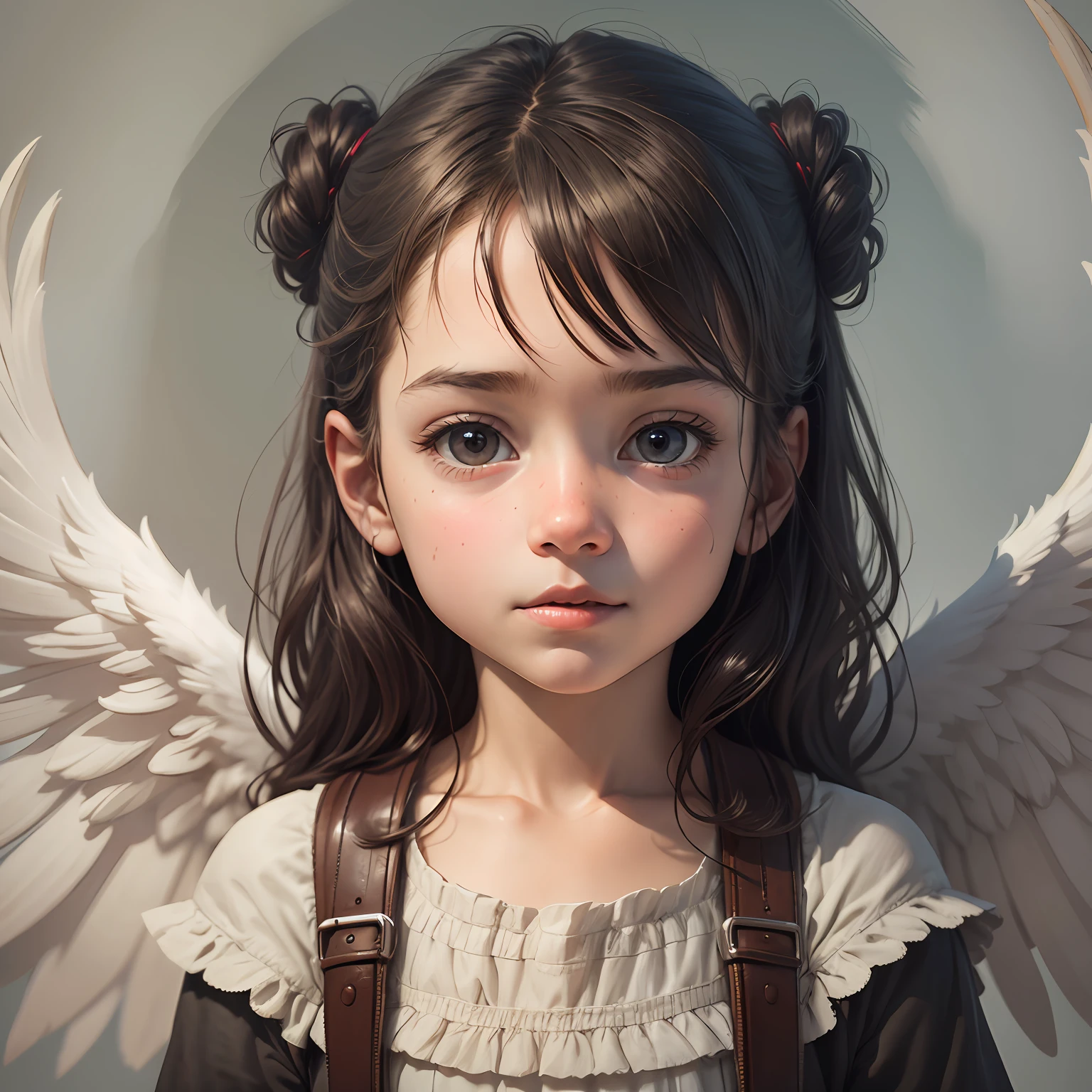 face of a  in front, with angel wings, realistic style,8k