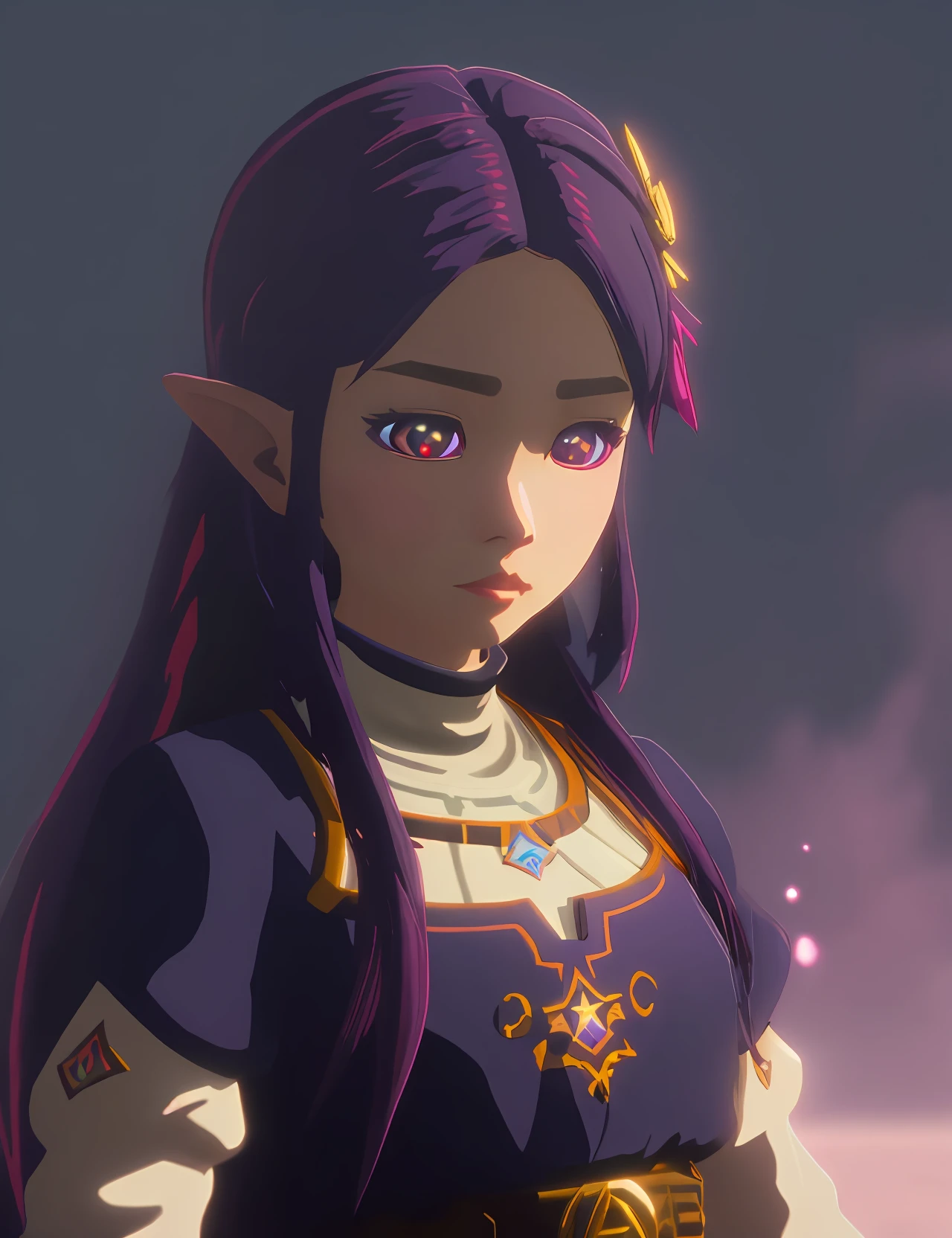 Hoshino Ai, long hair, purple hair, streaked hair ,purple eyes, star-shaped pupils, hair ornament, botw style