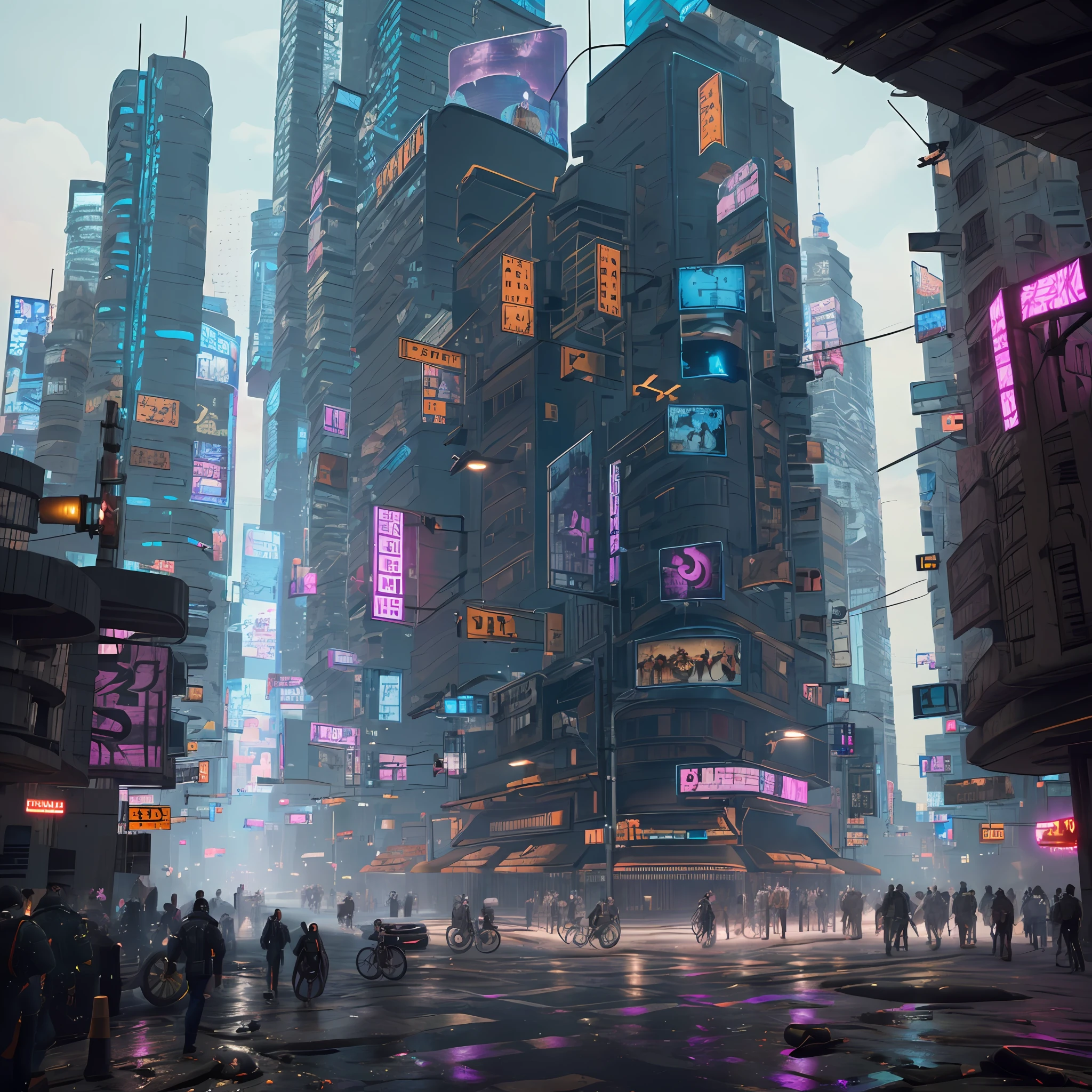 (cyberpunk environment: 1.2), best quality, masterpiece, (realistic: 1.2),(complex background: 1.6), (best quality details:1.2),8K High definition,(with lots of people crossing the street: 1.2),(look from above1.2) --auto