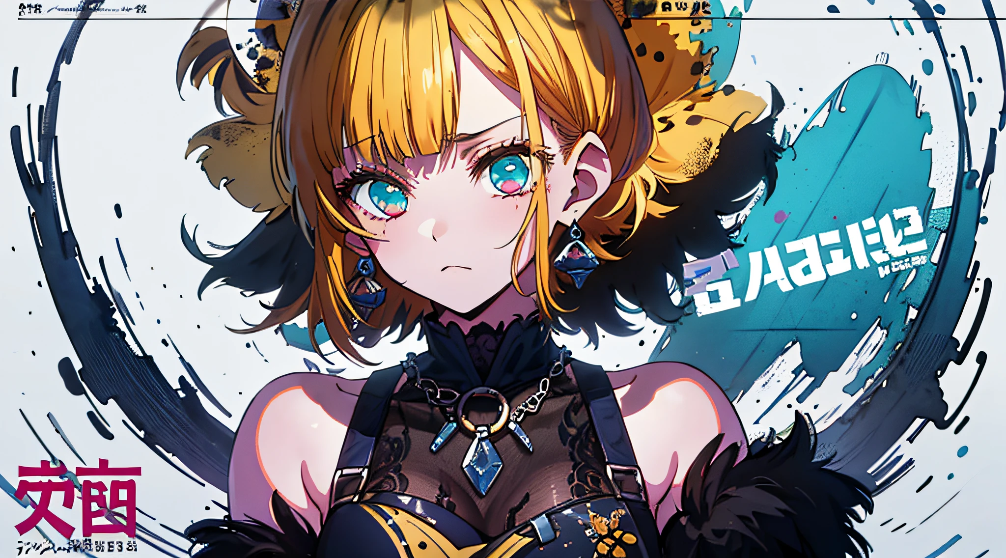 (((dramatic))), (((gritty))), (((intense)))) The movie poster features as the central character. She is shy in the center of the poster, wearing idol outfit, and a determined expression on her face. The background is dark and gritty, with a feeling of drunkenness. The text is bold and eye-catching, with catchy slogans that add to the overall drama and excitement. The color palette is dominated by dark colors, dotted with bright colors, giving the poster a dynamic and visual impact, tachi-e (magazine:1.3), (cover-style:1.3), fashionable, vibrant, outfit, posing, front, colorful, dynamic, background, element, confident, expressive, holding, statement, attachment, majestic, coiled, around, touch, scene, text, cover, bold, eye-catching, title, fashion, font, catchy, title, bigger, eye-catching, modern, trendy, focused, stylish, 1 girl