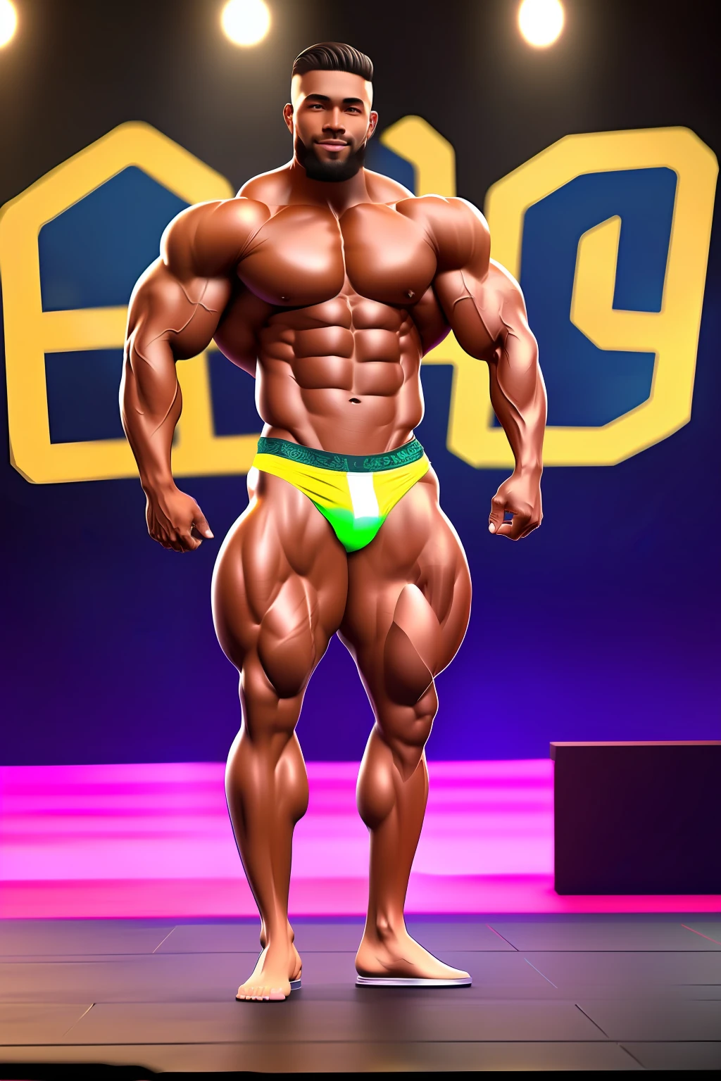 20 year old bodybuilder posing on stage at a competition, bodybuilder physique, super buff and cool, natural physique, Nick Antico, dominick niccolai, full body greg rutkowski, ifbb fitness body, Devon Currione+Nick Antico, fit physique, bodybuilder posing, (body-sculpted by gods:1.3)
, (very tan:0.8+bronzed skin)
, digital art inspired by Randy Vargas, zbrush central contest winner, flawless anatomy, simple, one color seemless posing thong, with no waistband