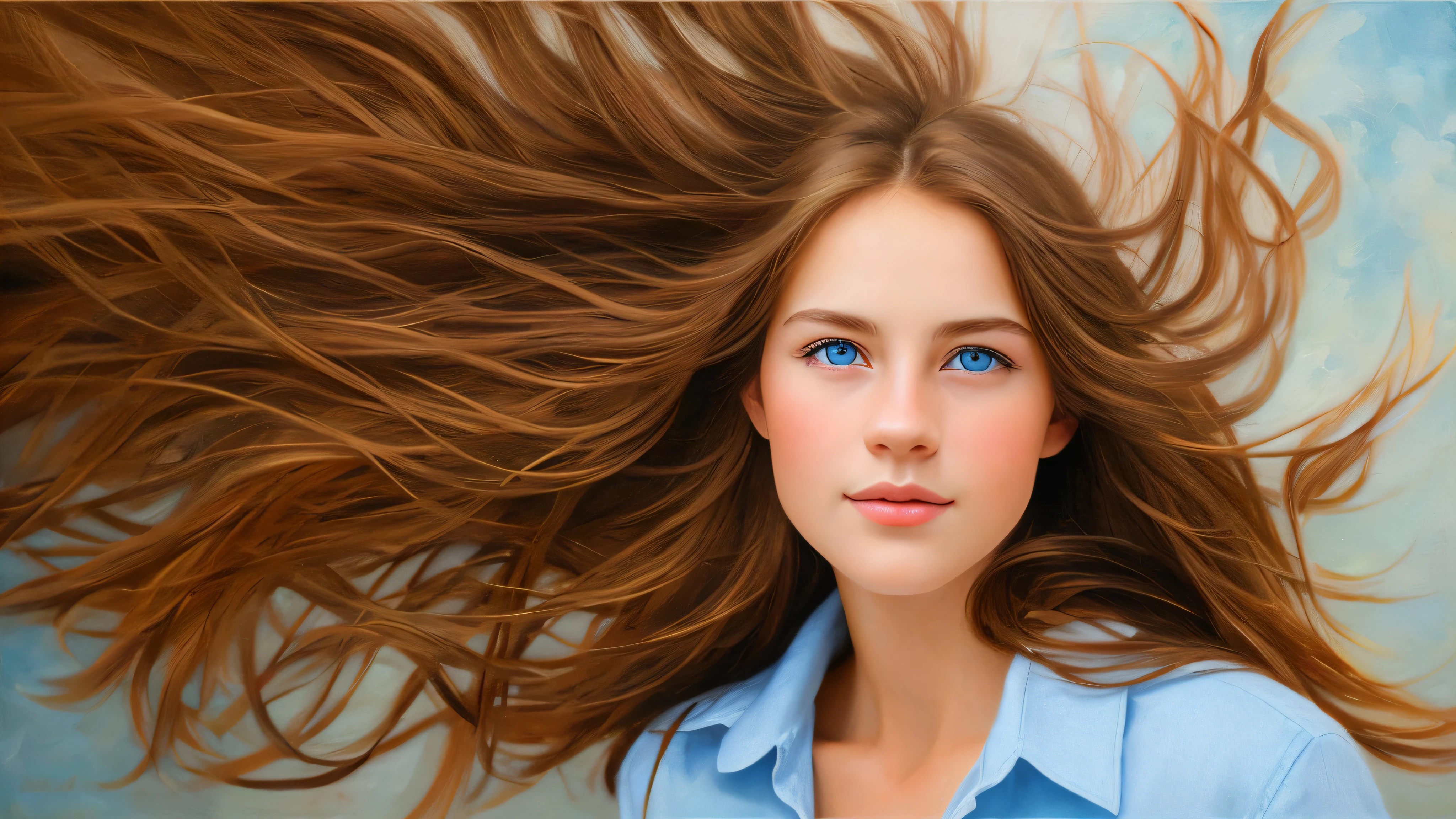 best quality, masterpiece, (realistic:1.4), 1 girl, brown hair, blue eyes, Front, detailed face, beautiful eyes