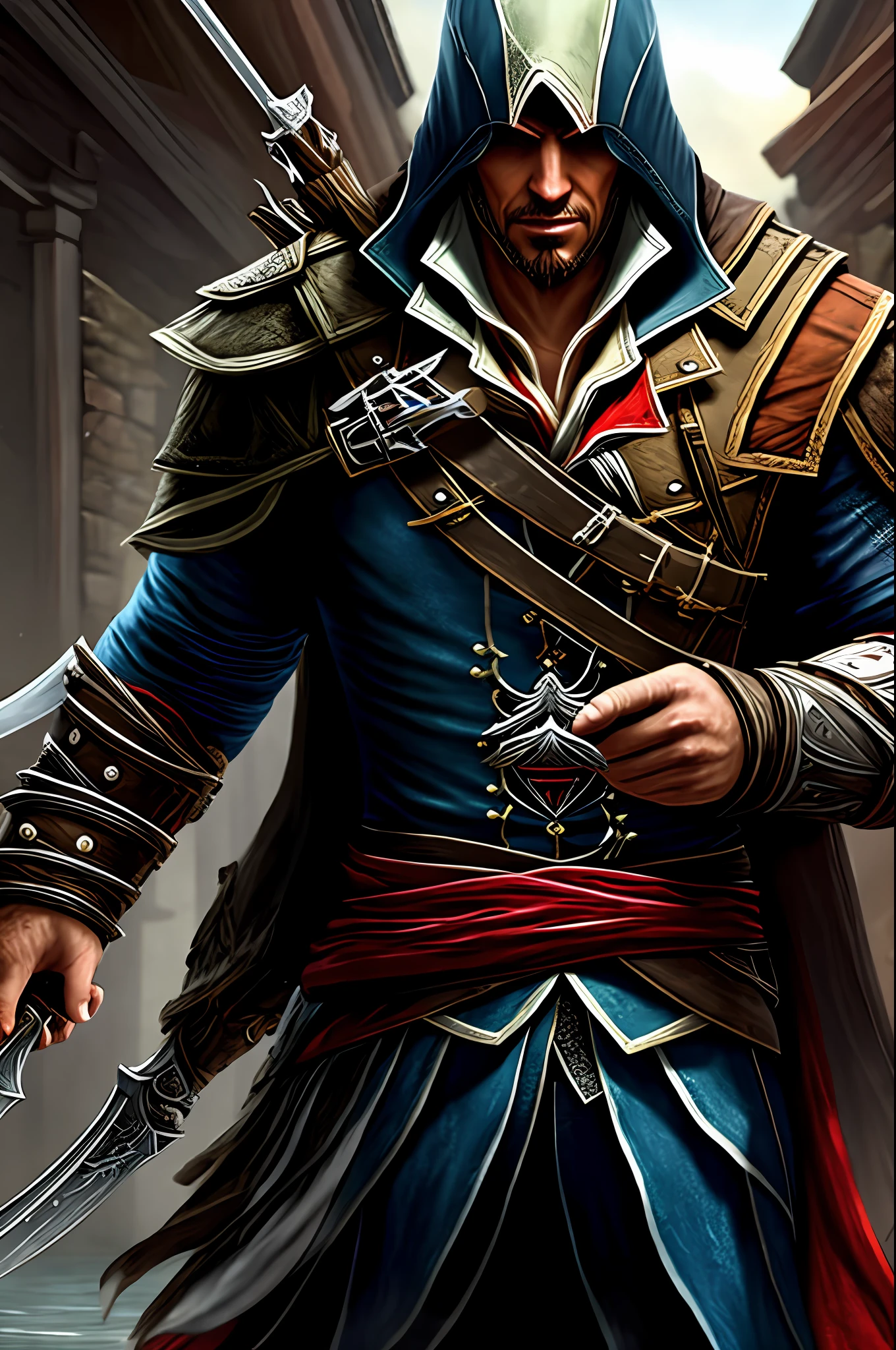 assassin is standing in the water with his sword, assassins creed, assasin, assassin, assassin's creed, amazing wallpaper, assassins, epic digital art illustration, phone wallpaper, video game character art, iphone wallpaper, in assassin's creed 3, wallpaper mobile, wearing leather assassin armor, mobile wallpaper, handsome prince of persia, detailed game art illustration, wallpaper 4 k
