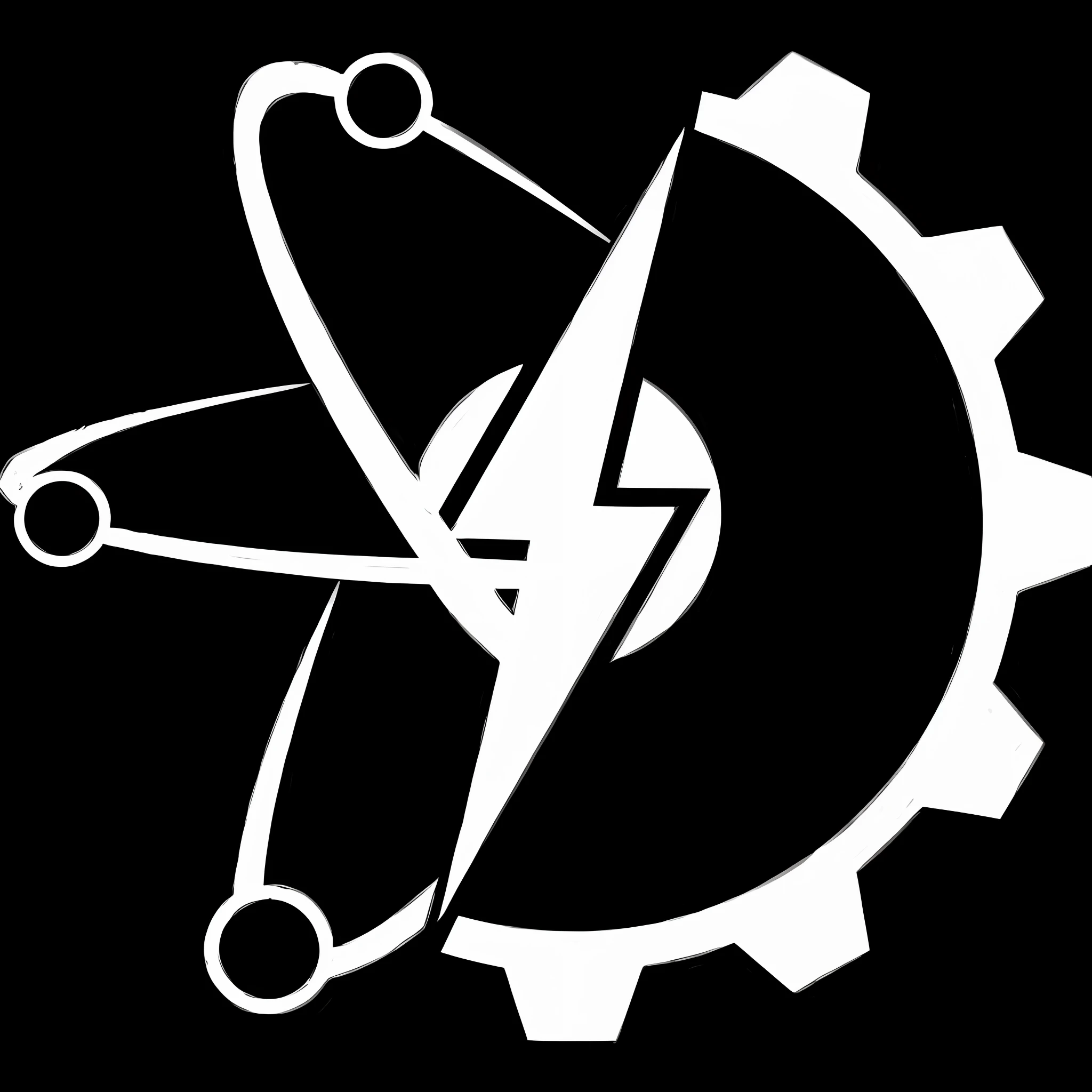 A closeup of a white logo on a black background, atompunk, opening science, inafune design, aetherpunk, logo without text, steamcommunity, fantasypunk, stylized cyberpunk minotaur logo, Discord profile picture, steam and cyberpunk, eldritchpunk, steam shop, divine chaos engine, prometheus engineering, black and white logo, gold and white type logo, black and gold logo.