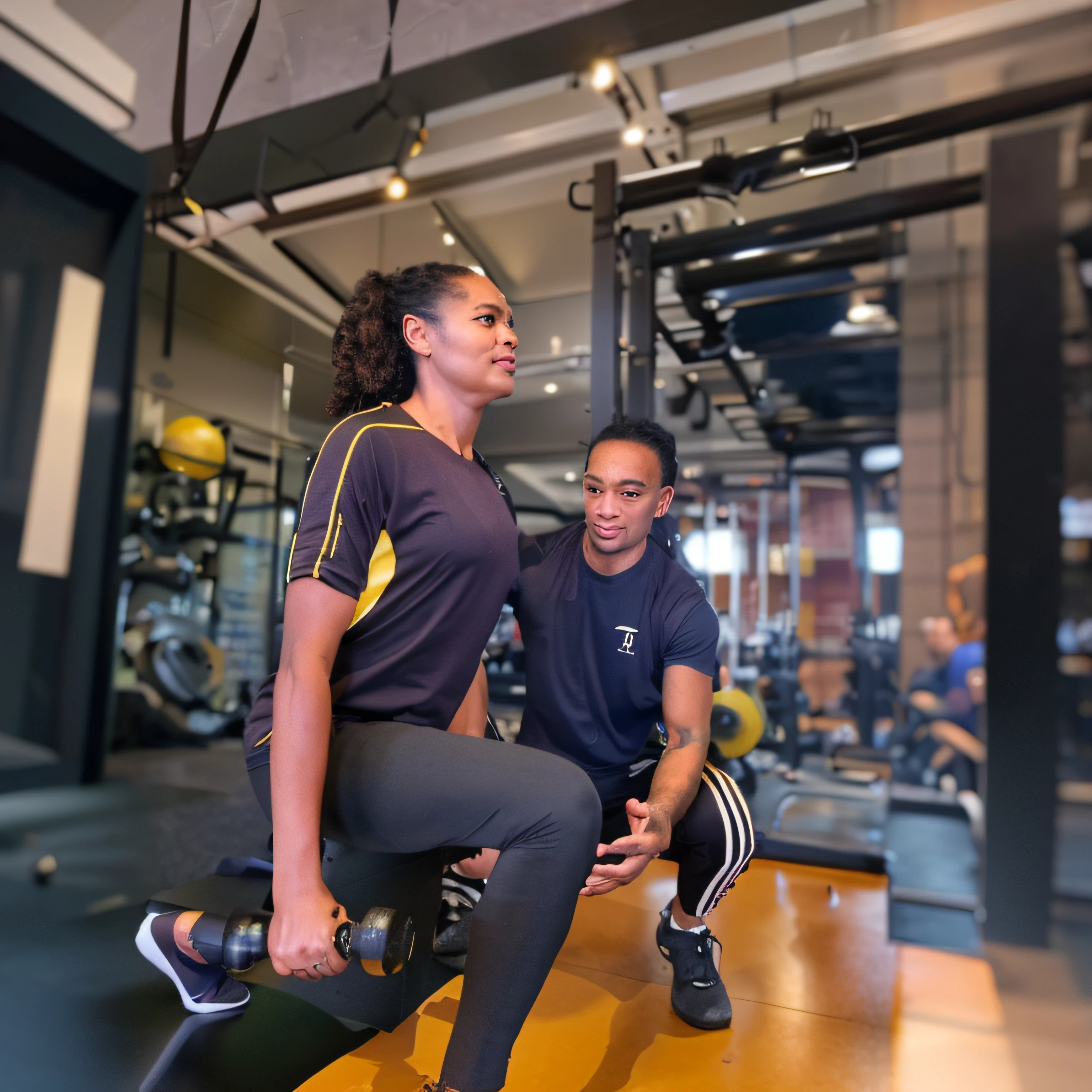 there are two people that are doing a squat on a bench, taken in 2 0 2 0, edited, by Frederik Vermehren, working out, on a dark background, in the background, advertising photo, photo taken in 2018, exceptional, advanced technique, in a gym, skilled, toned, professional, intense, beautiful surroundings
