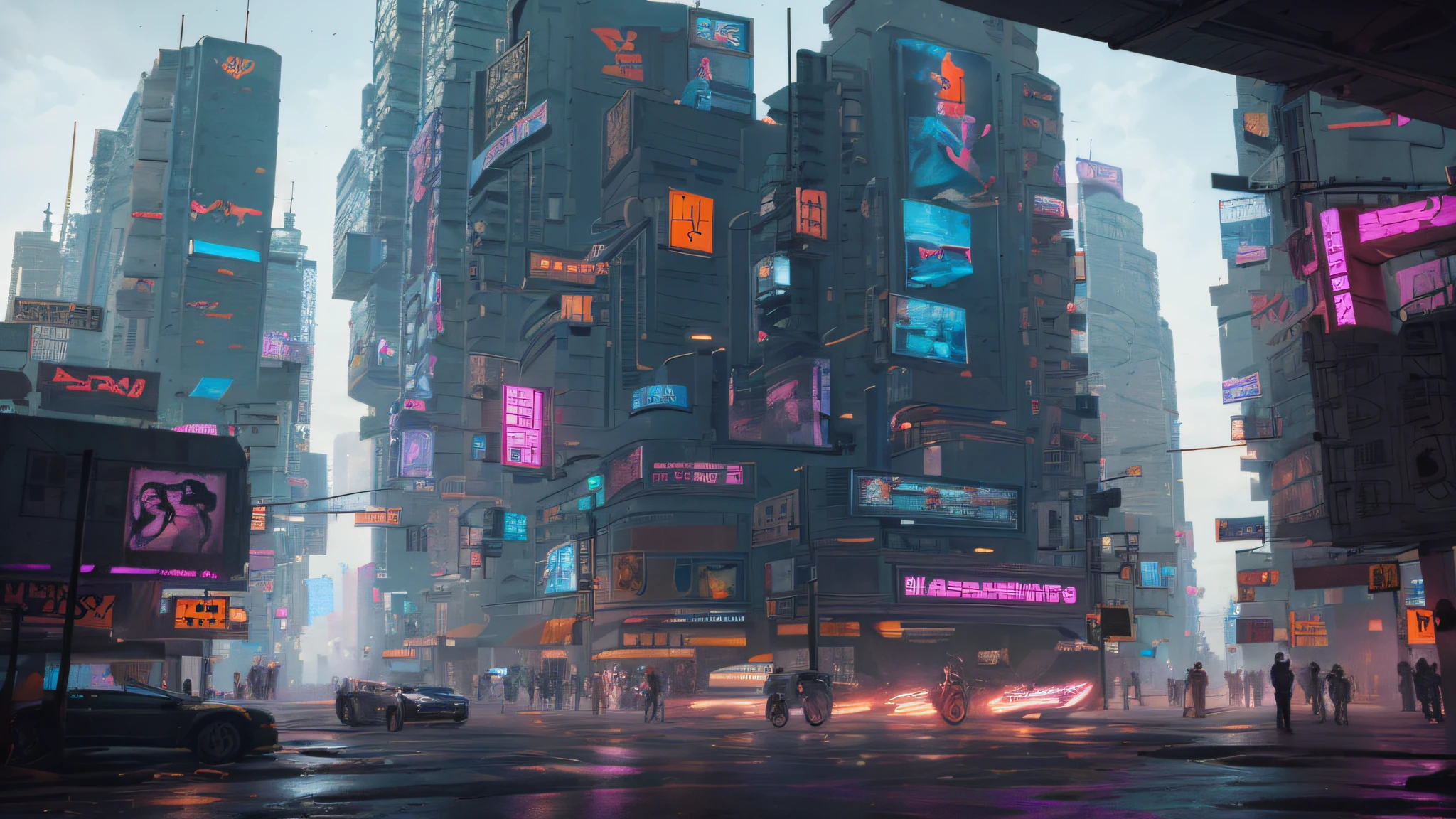 (cyberpunk environment: 1.2), best quality, masterpiece, (realistic: 1.2),(complex background: 1.6), (best quality details:1.2),8K High definition,(with lots of people crossing the street: 1.2),(look from above1.2) --auto