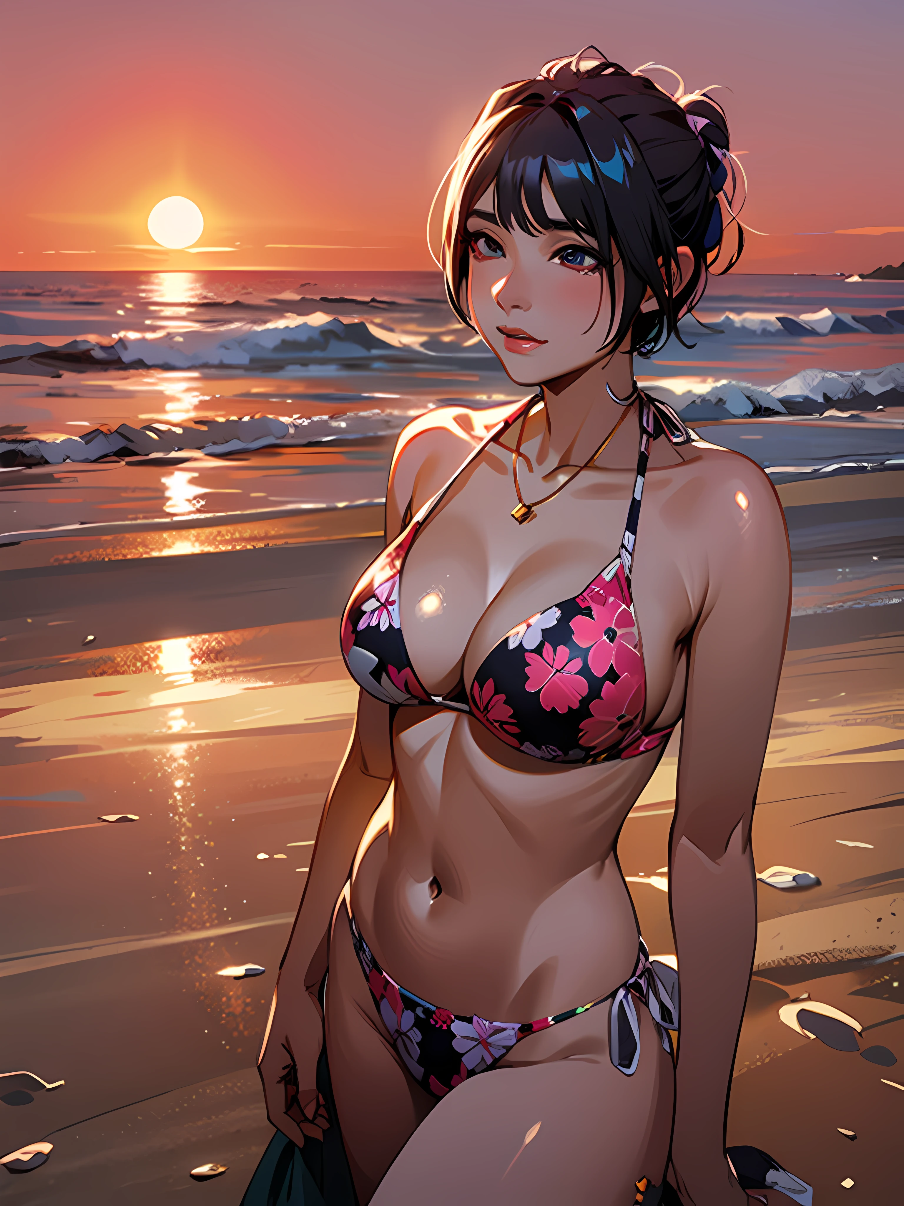 Arafed Asian woman in bikini on the beach at sunset, beautiful asian girl, beautiful south korean woman, hot with bright sun, beautiful asian woman, korean girl, asian girl, in bikini, on the beach at sunset, on a beach, attractive pose, cute bikini, beautiful young korean, japanese model, beautiful young korean, sexy girl, beautiful pink skies