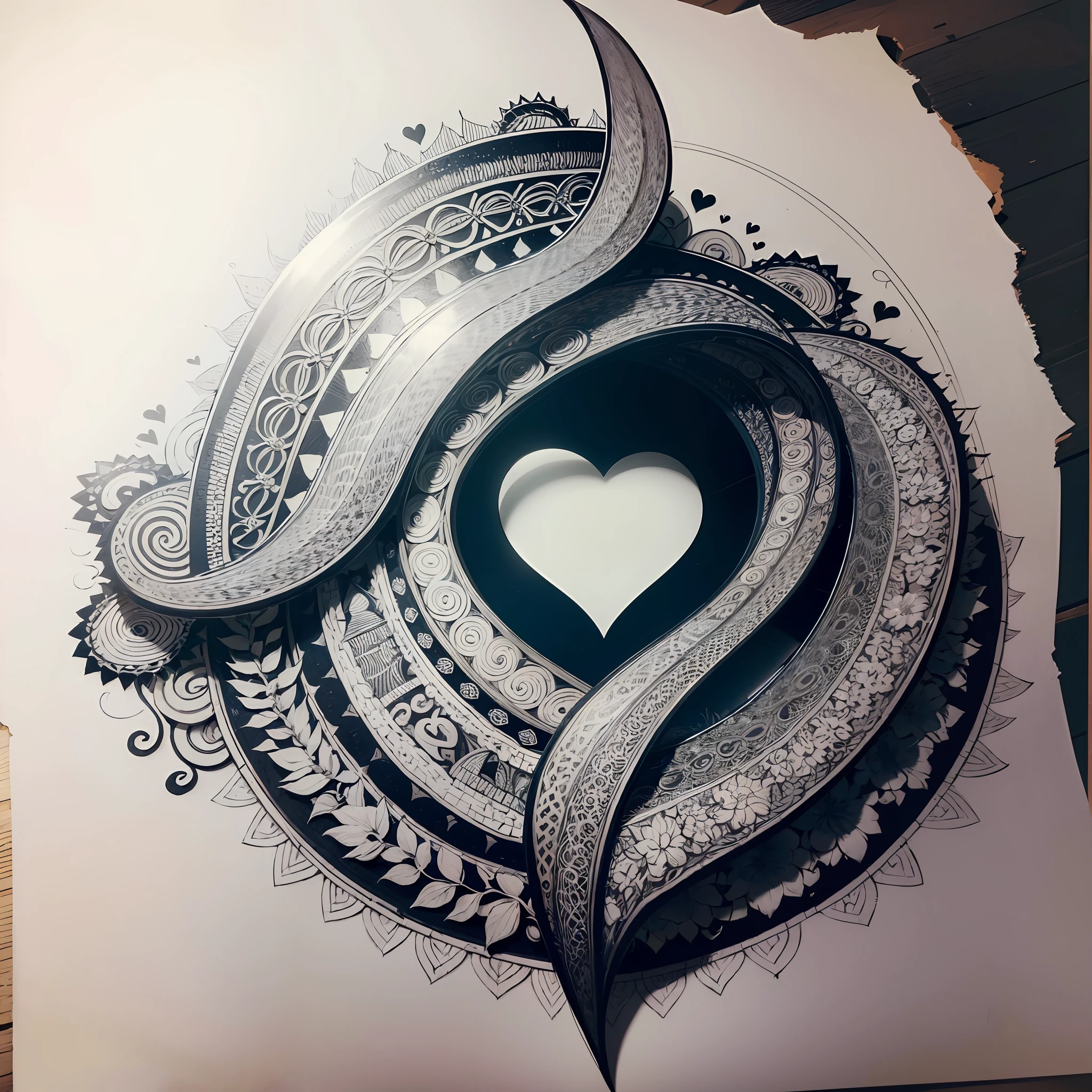 (masterpiece, high quality, highres, the highest image quality), (master's work),
(zentangle:1.2),1heart,classical,noble,,negative space,Tyndall Effect,light background, [(white background:1.3)::5], --auto