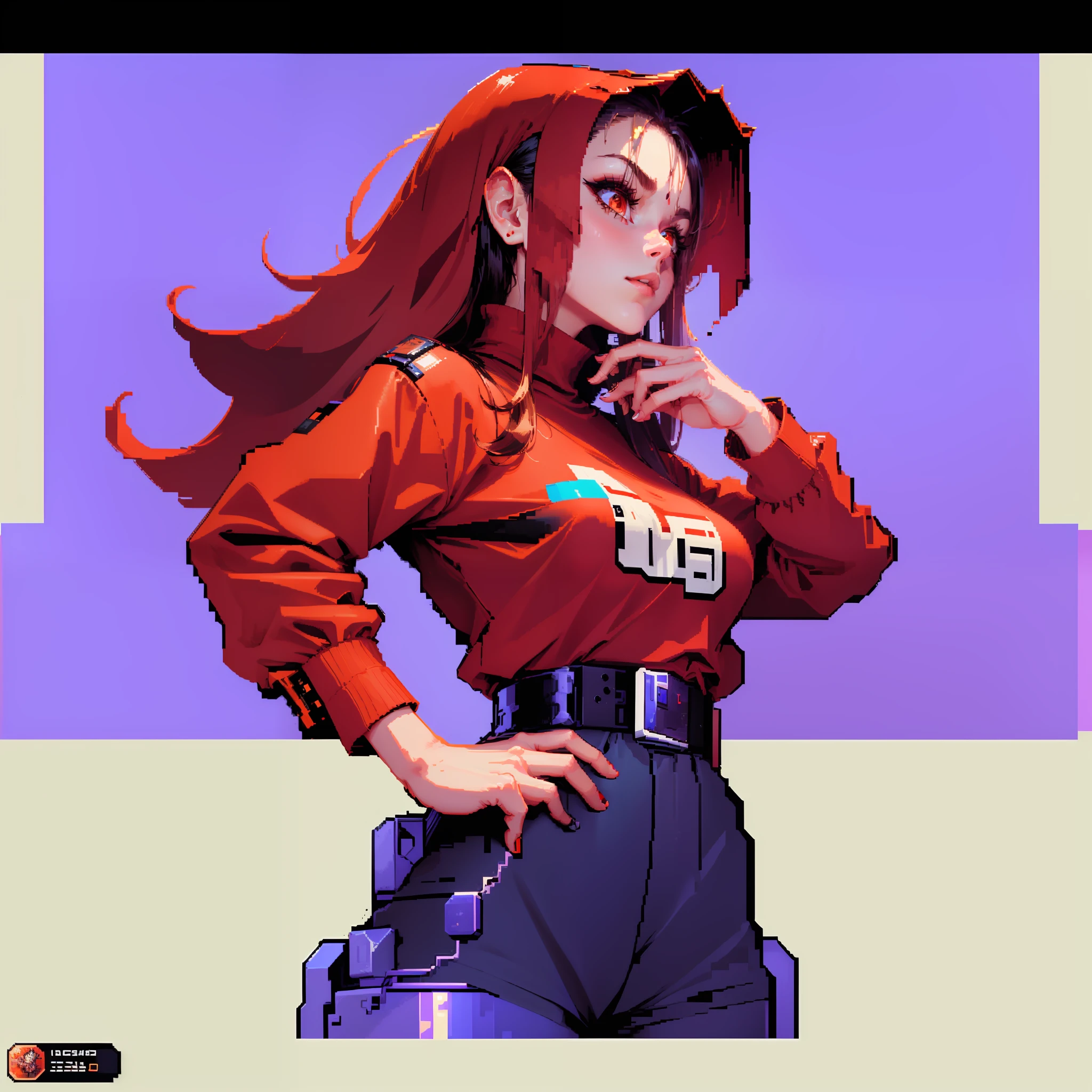 a woman in a red shirt is playing a video game, 3 0 4 0 x 1 4 4 0 pixel art, 3 0 4 0 x 1 4 4 0, 32-bit pixel art, pixelated art, colorful pixel art, detailed pixel artwork, beautiful detailed pixel art, pixelart, cyberpunk pixel art, 1 6 bit colors, art of pixel jeff franek